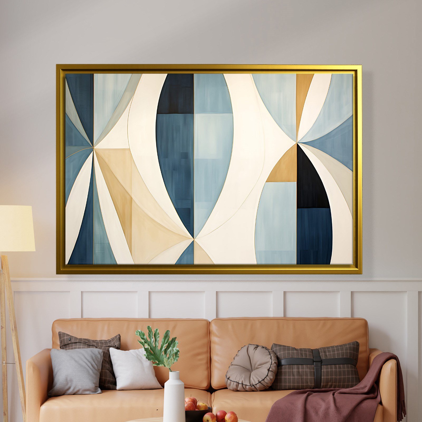 Lacivert Krem Geometrik Soyut Tablo