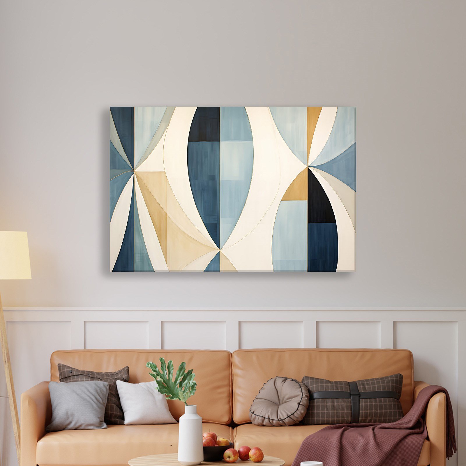Lacivert Krem Geometrik Soyut Tablo