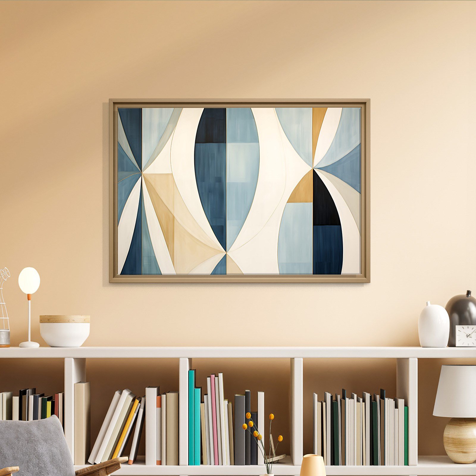 Lacivert Krem Geometrik Soyut Tablo
