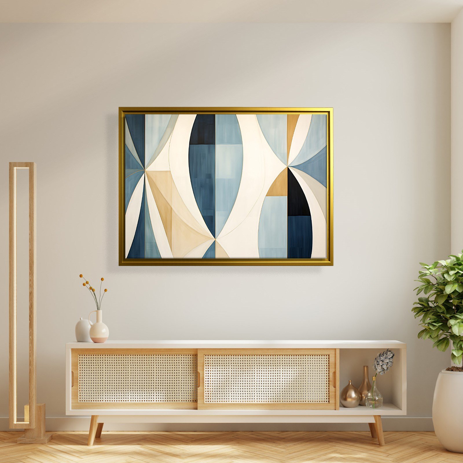 Lacivert Krem Geometrik Soyut Tablo
