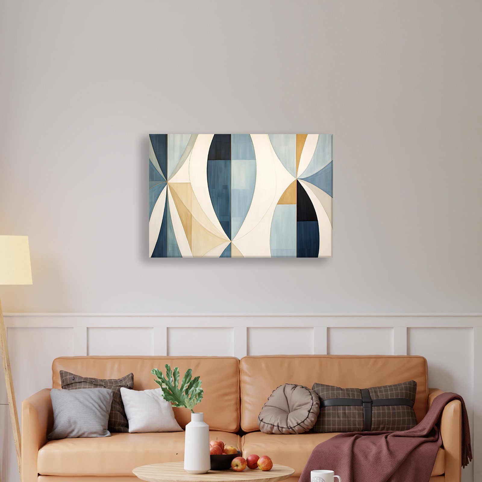 Lacivert Krem Geometrik Soyut Tablo