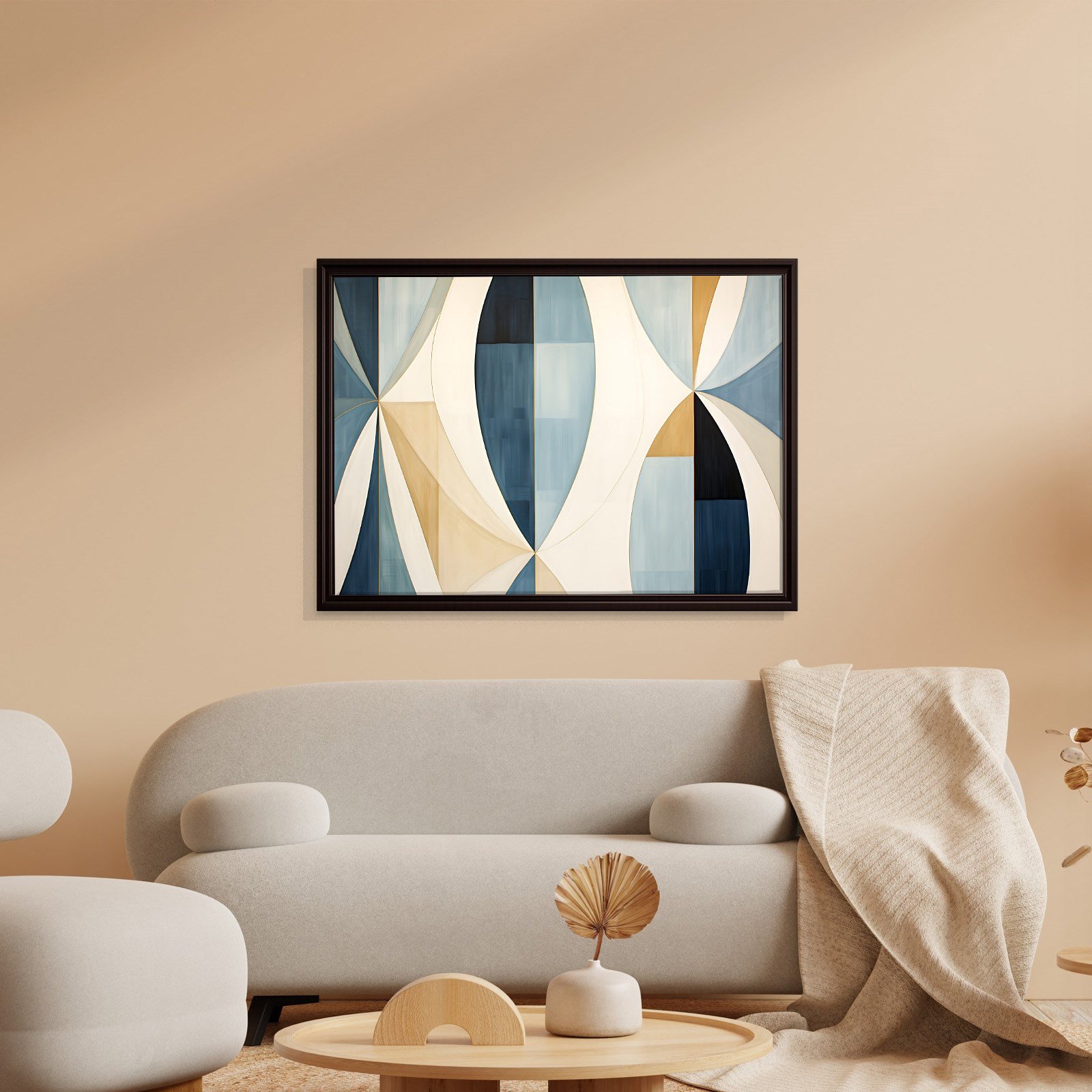 Lacivert Krem Geometrik Soyut Tablo