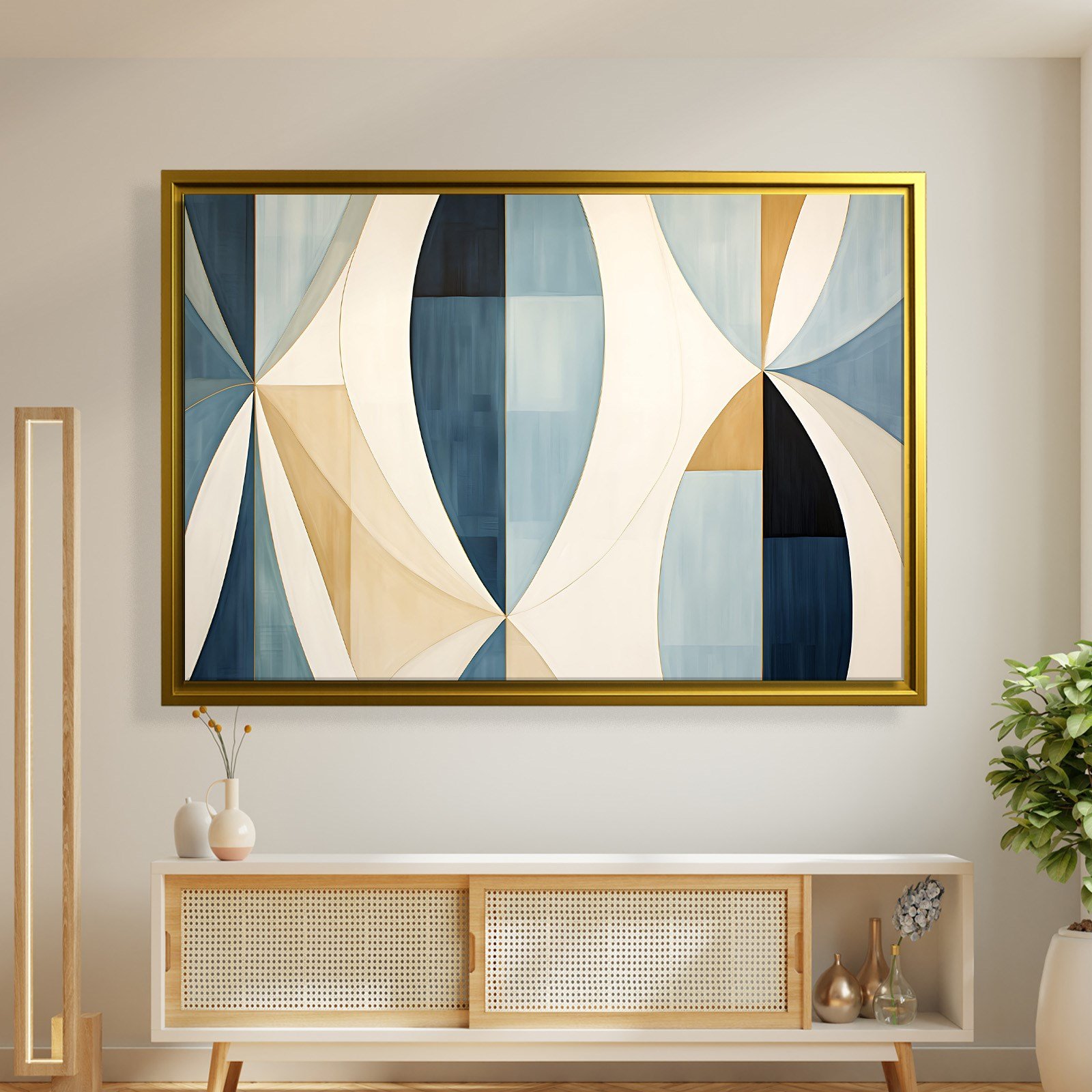Lacivert Krem Geometrik Soyut Tablo