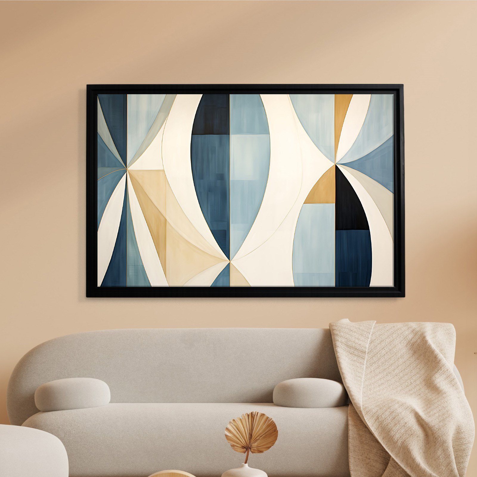 Lacivert Krem Geometrik Soyut Tablo