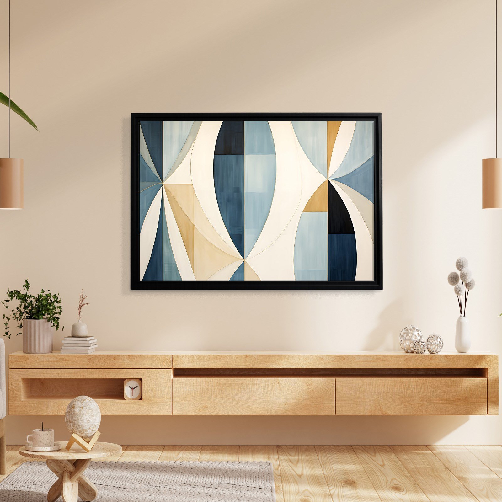 Lacivert Krem Geometrik Soyut Tablo
