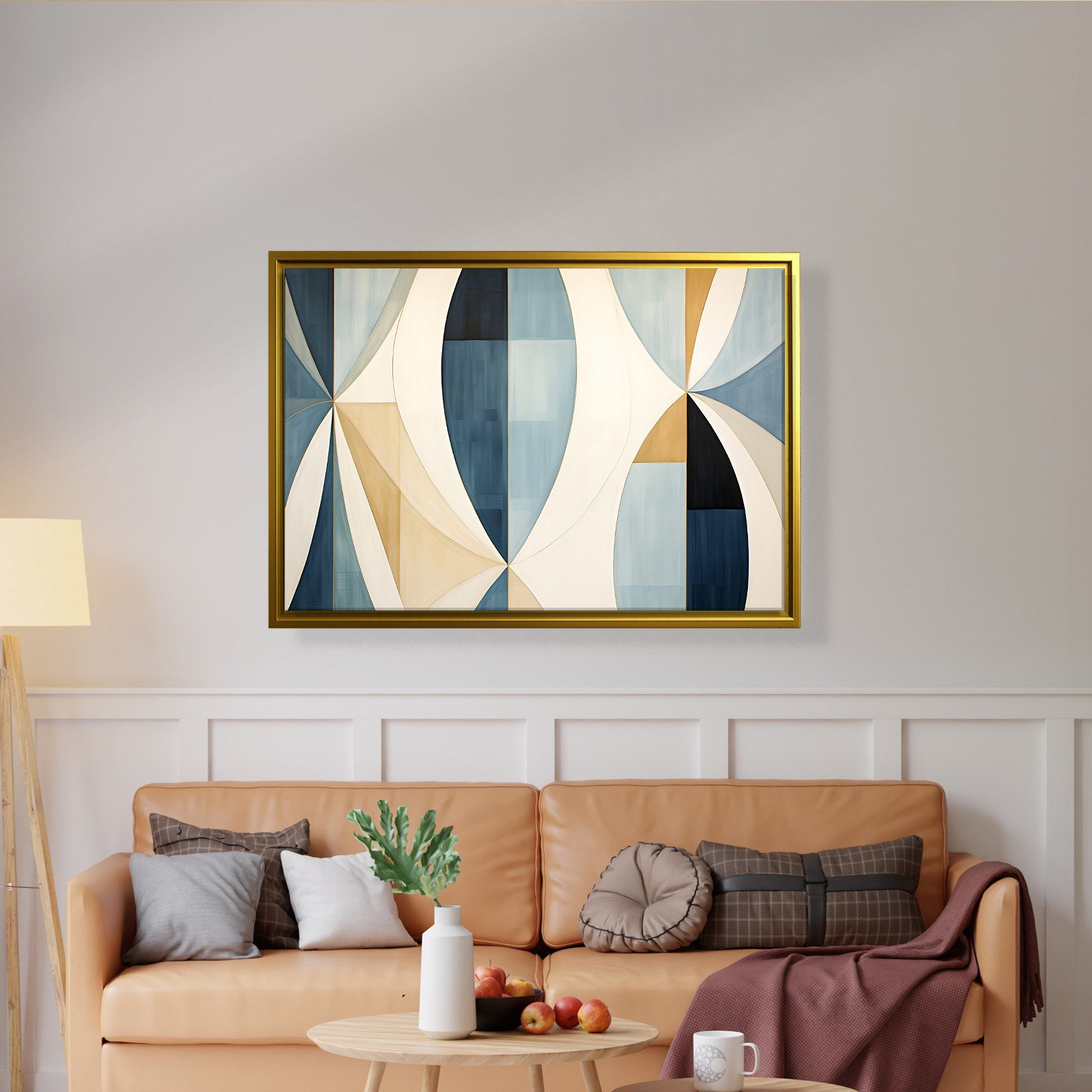 Lacivert Krem Geometrik Soyut Tablo