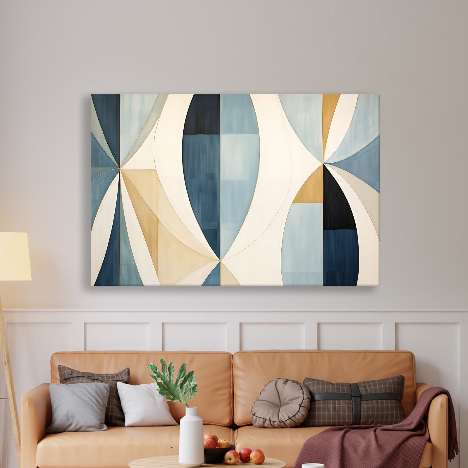 Lacivert Krem Geometrik Soyut Tablo