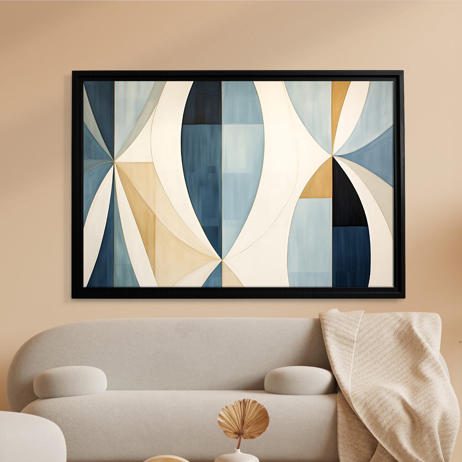 Lacivert Krem Geometrik Soyut Tablo