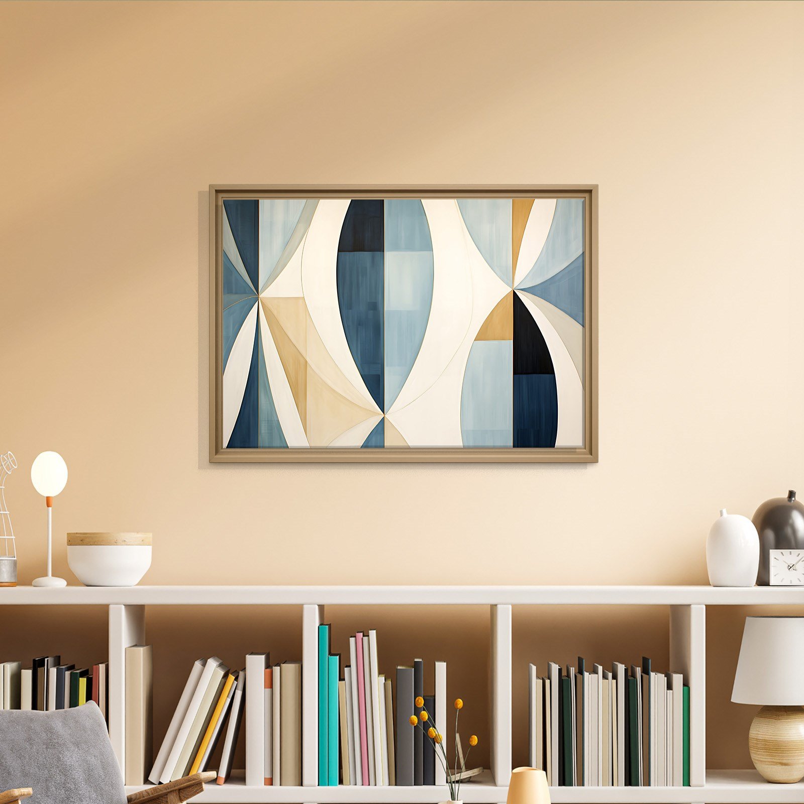 Lacivert Krem Geometrik Soyut Tablo