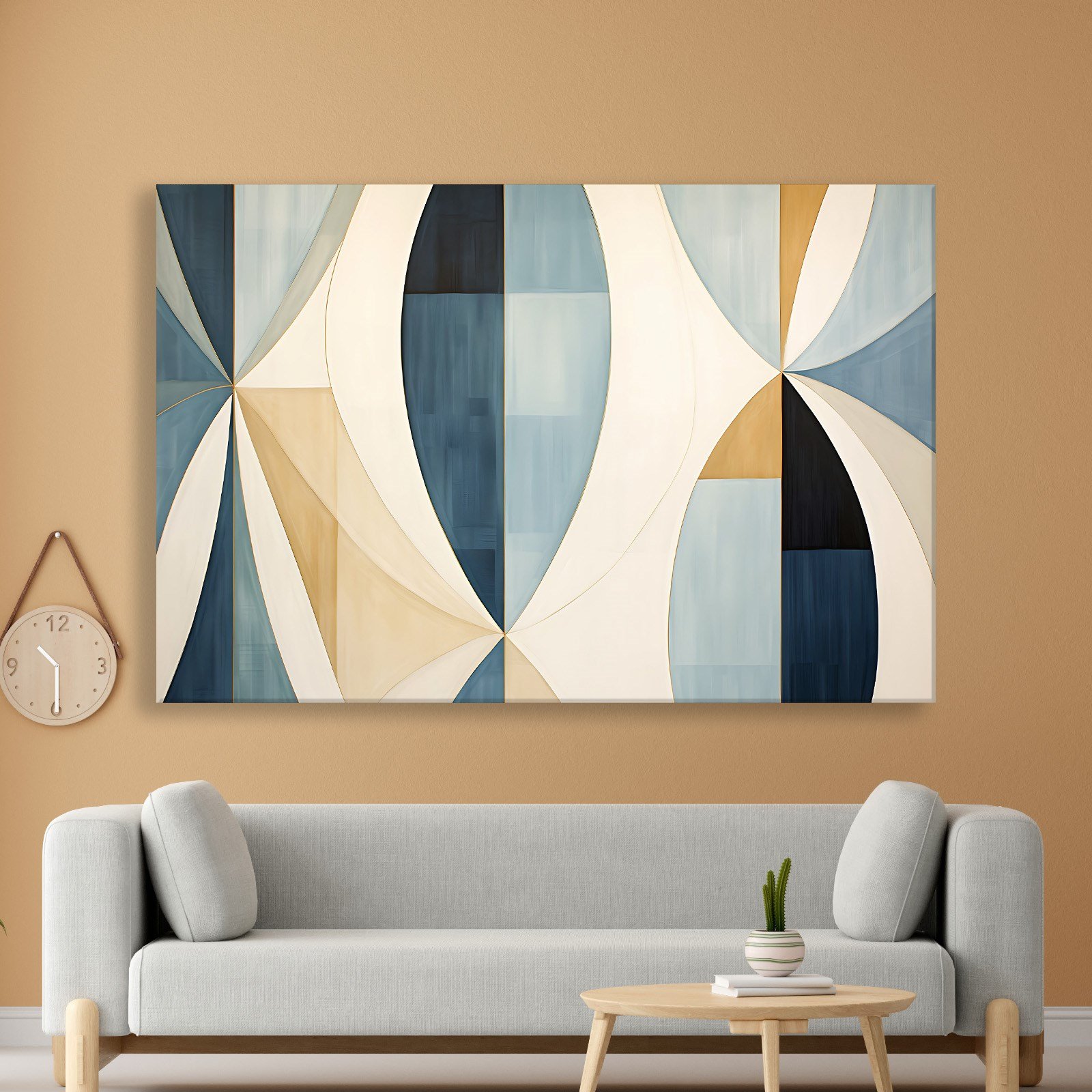 Lacivert Krem Geometrik Soyut Tablo