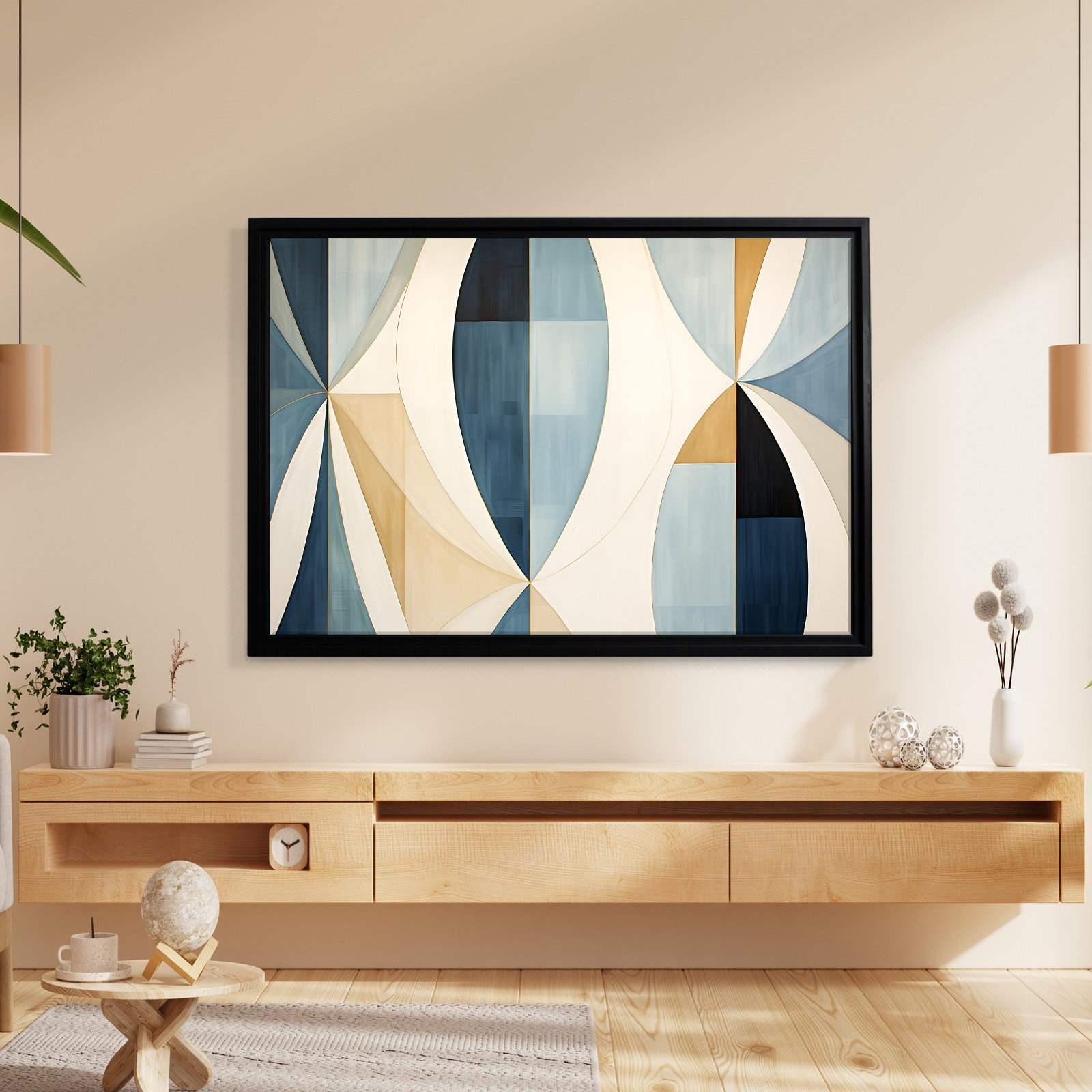 Lacivert Krem Geometrik Soyut Tablo