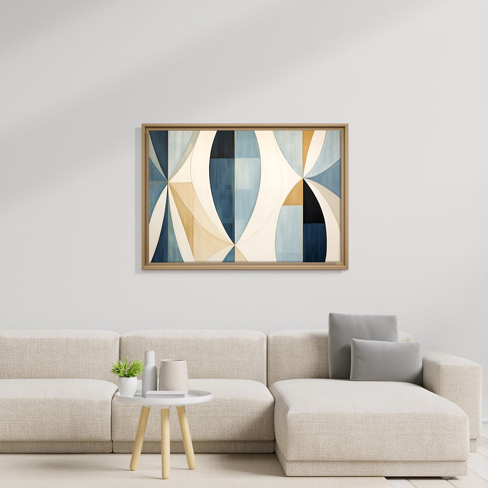 Lacivert Krem Geometrik Soyut Tablo