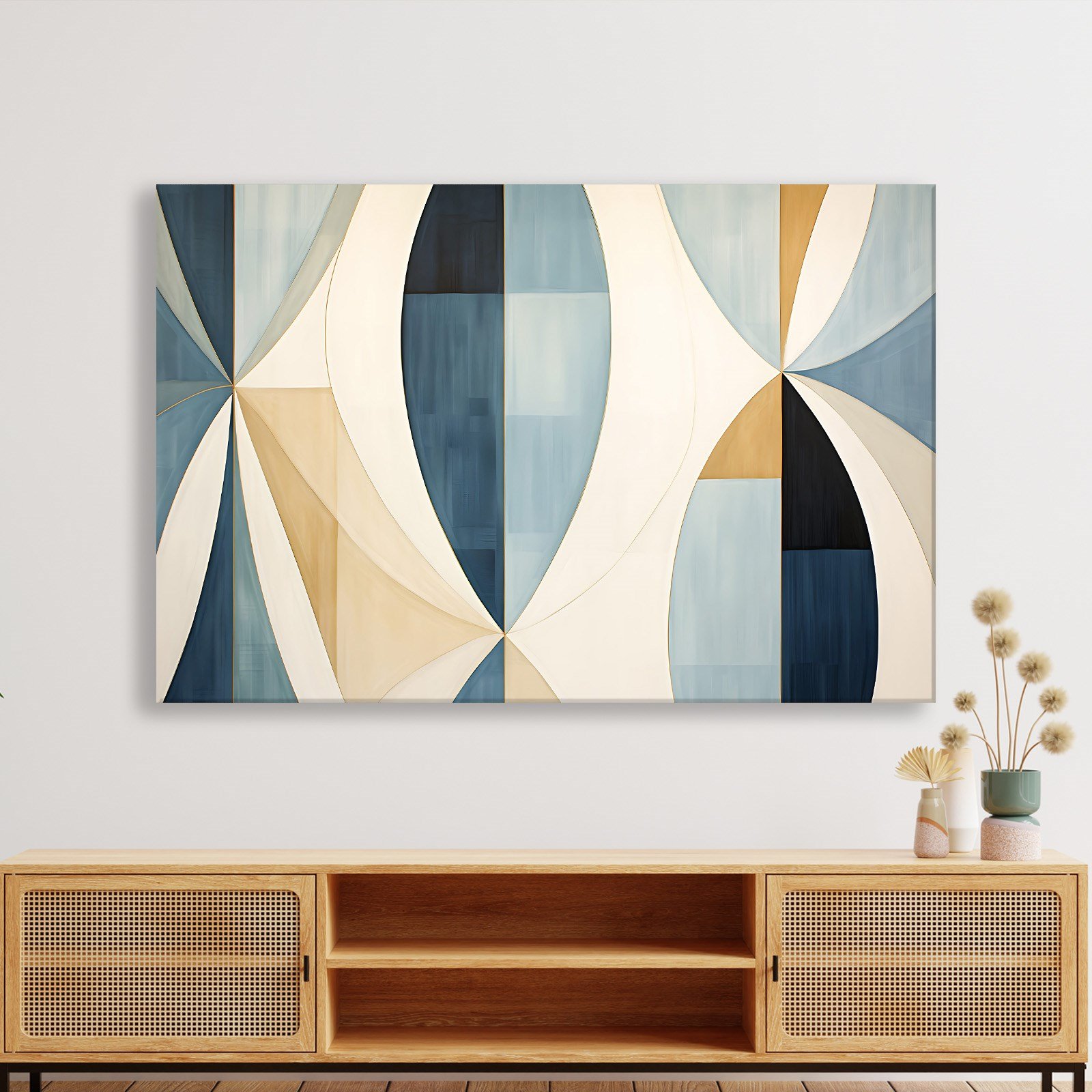 Lacivert Krem Geometrik Soyut Tablo