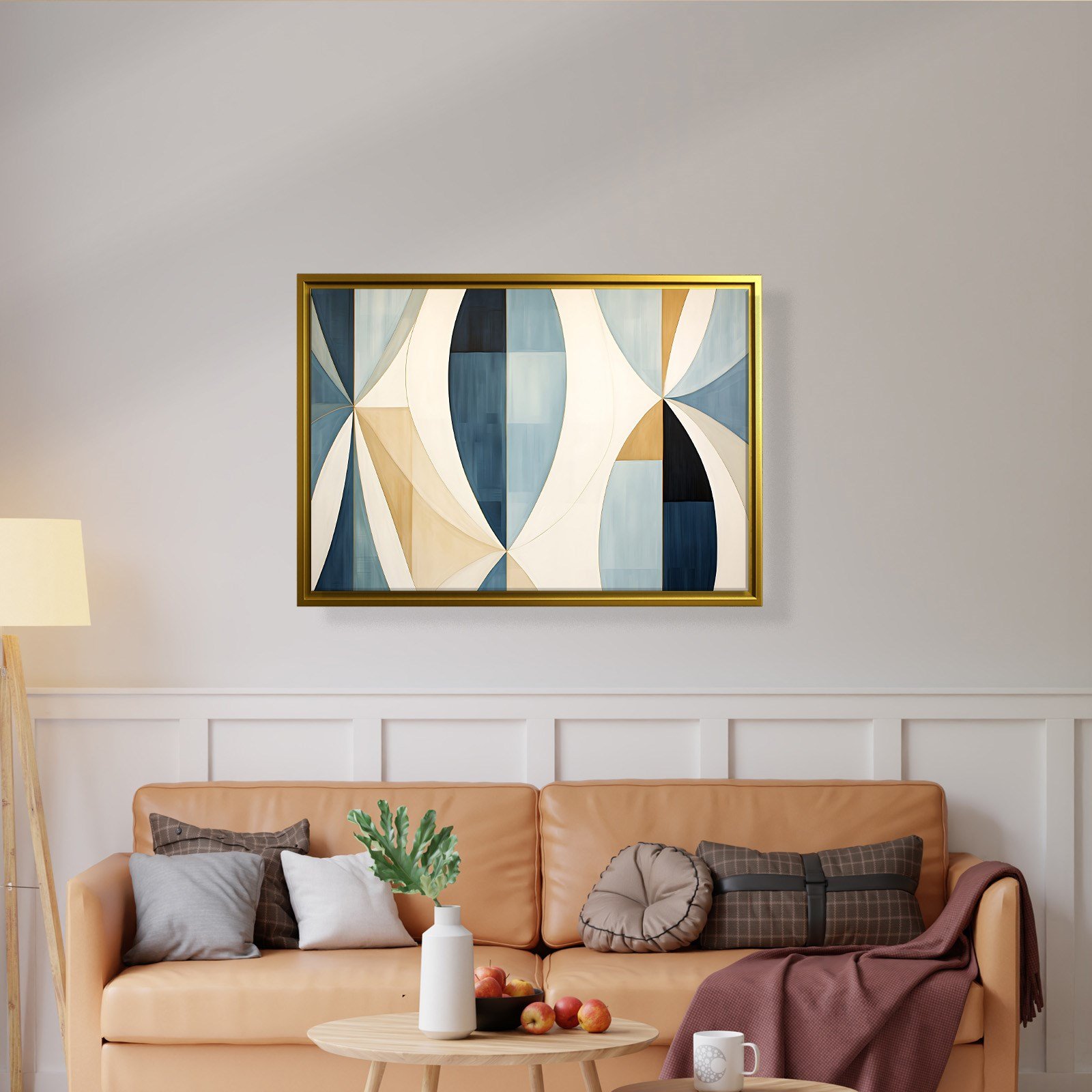 Lacivert Krem Geometrik Soyut Tablo