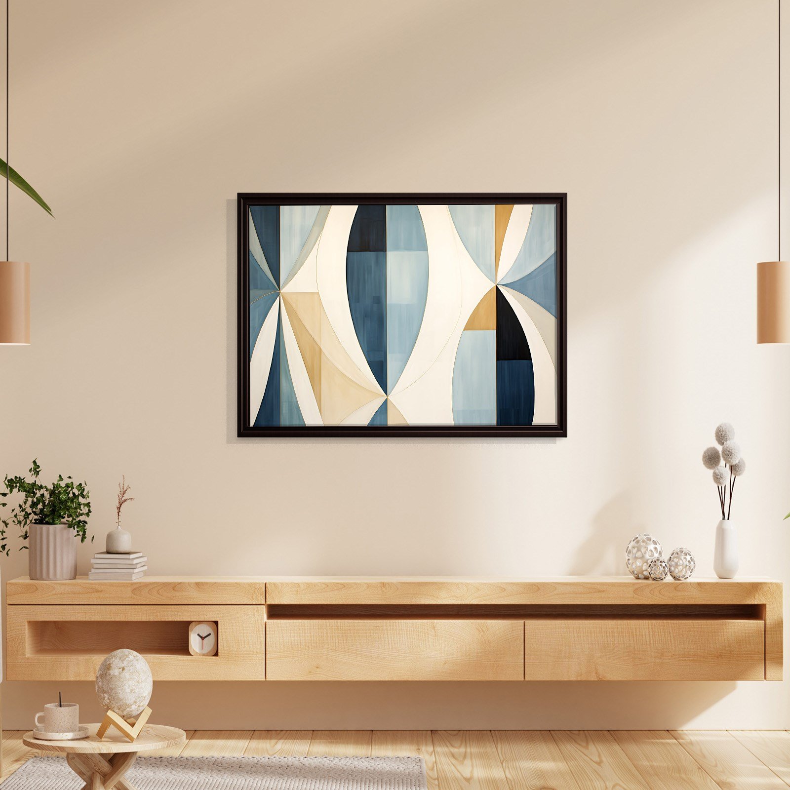 Lacivert Krem Geometrik Soyut Tablo