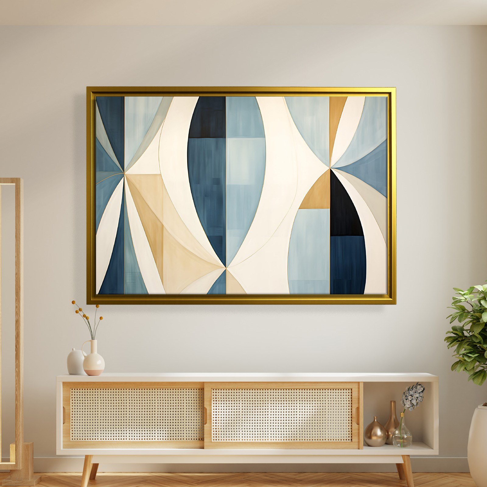 Lacivert Krem Geometrik Soyut Tablo