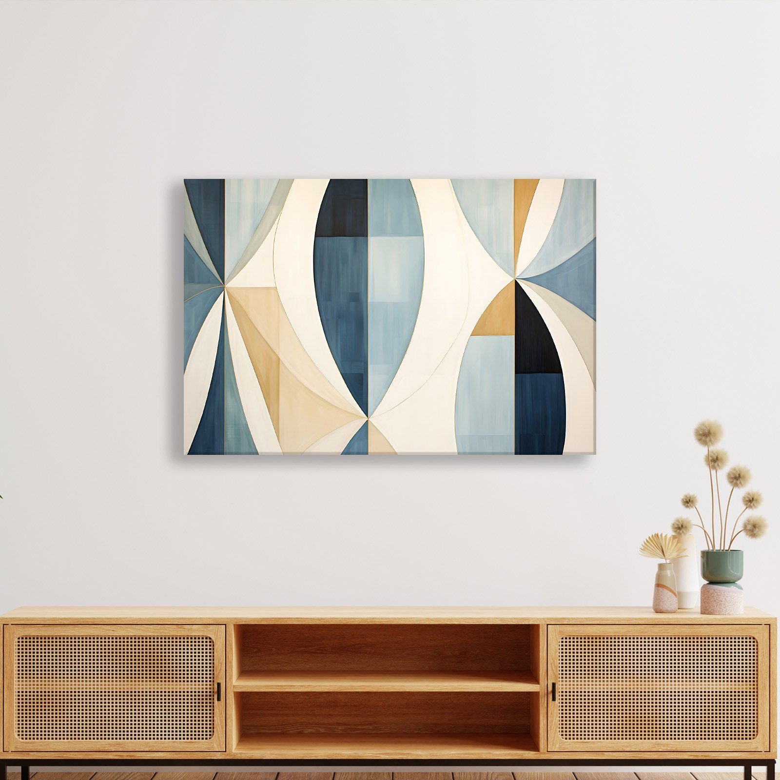 Lacivert Krem Geometrik Soyut Tablo
