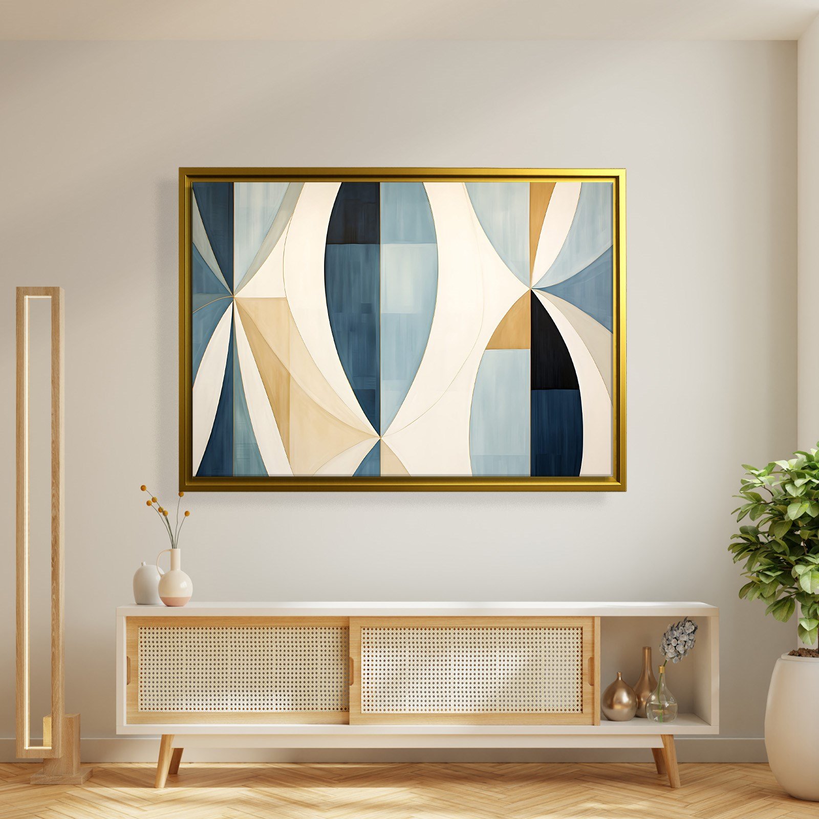 Lacivert Krem Geometrik Soyut Tablo