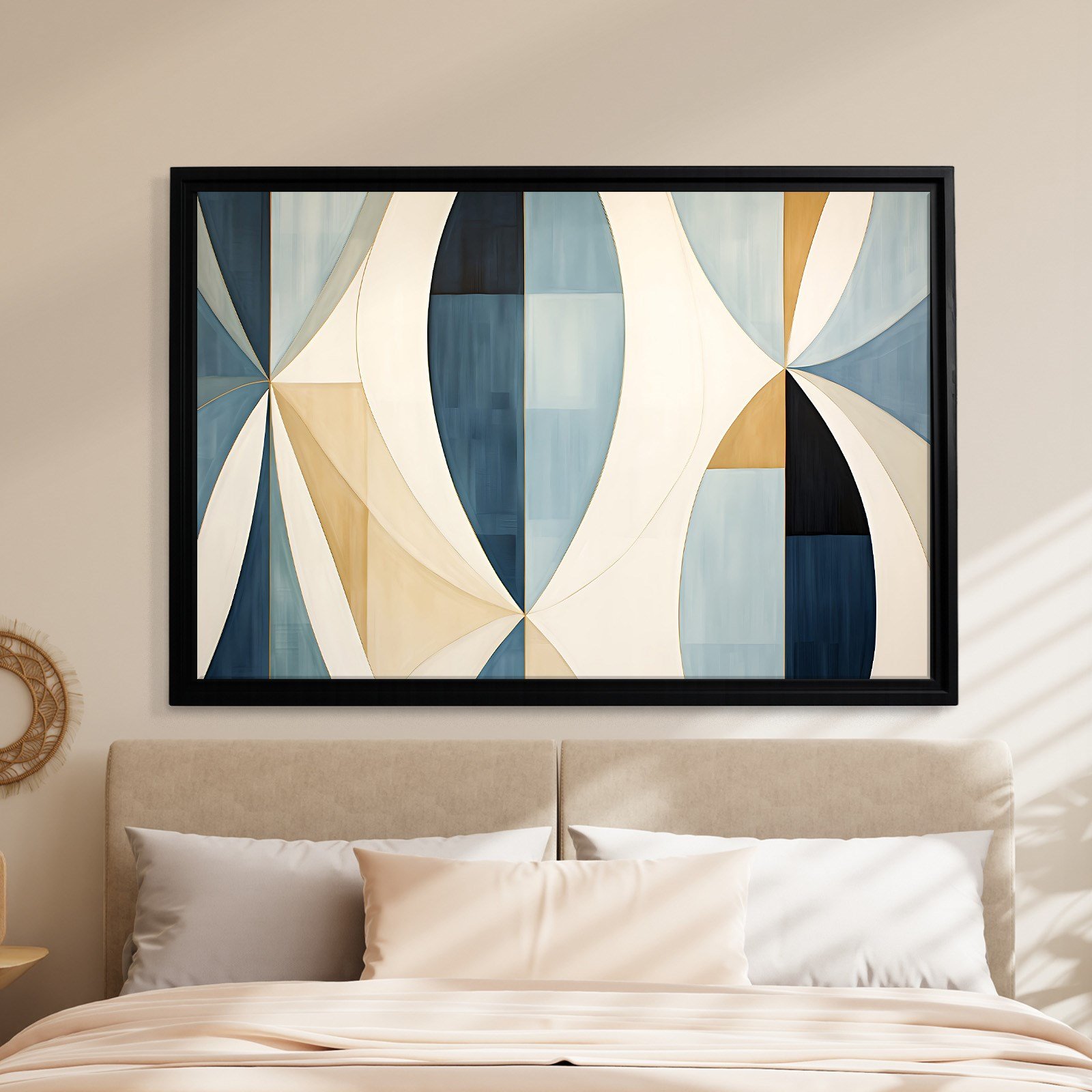 Lacivert Krem Geometrik Soyut Tablo