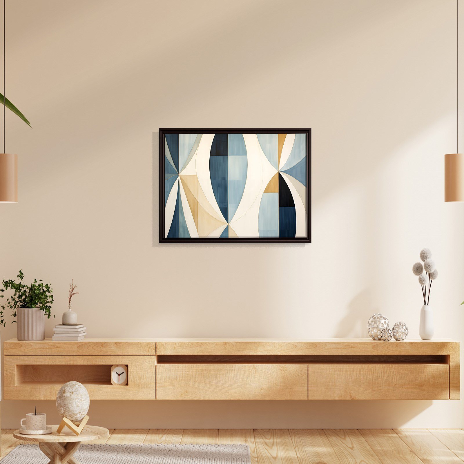 Lacivert Krem Geometrik Soyut Tablo