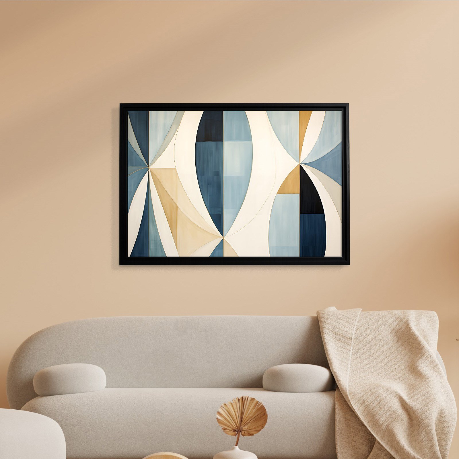 Lacivert Krem Geometrik Soyut Tablo