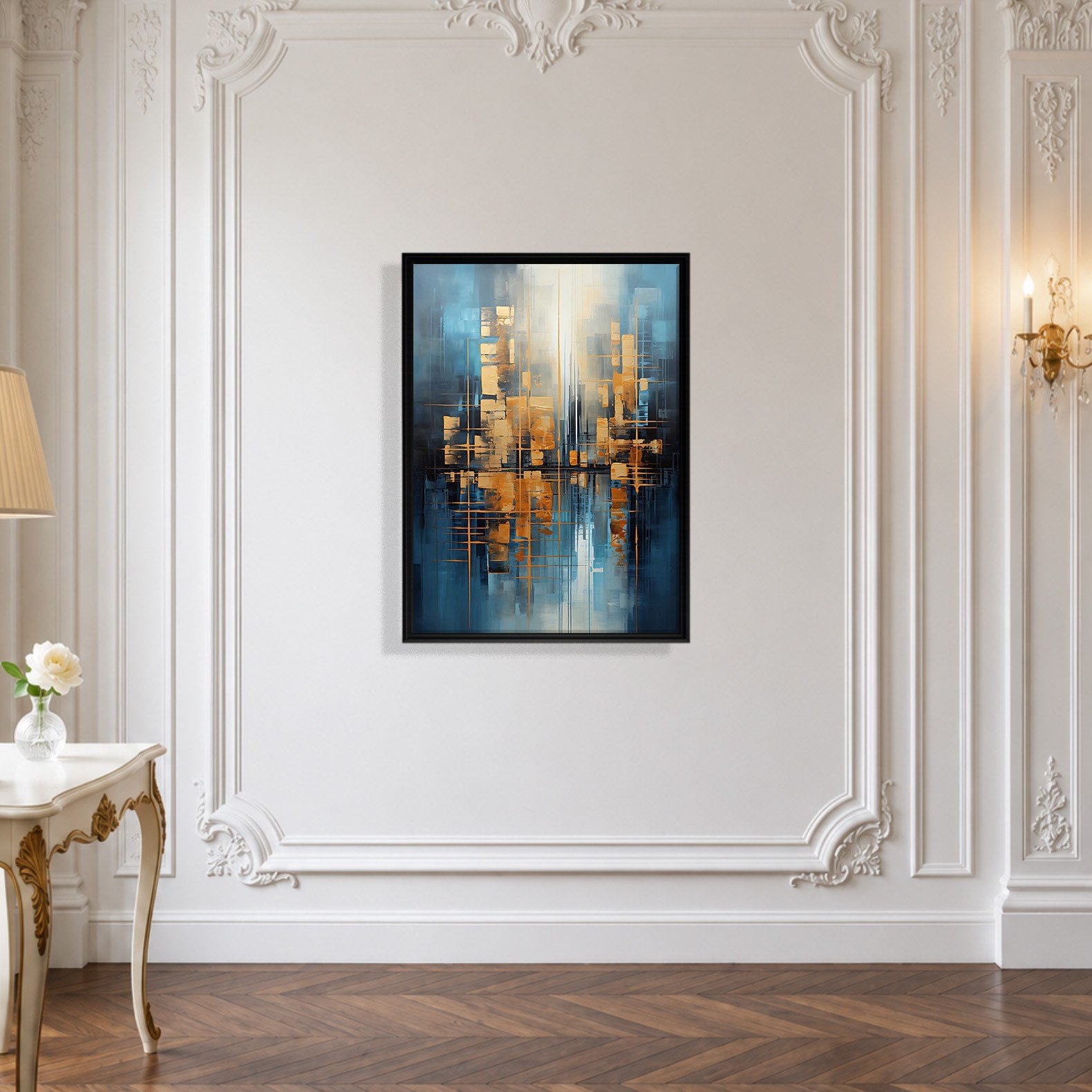 Mavi Altın Soyut Şehir Kanvas Tablo