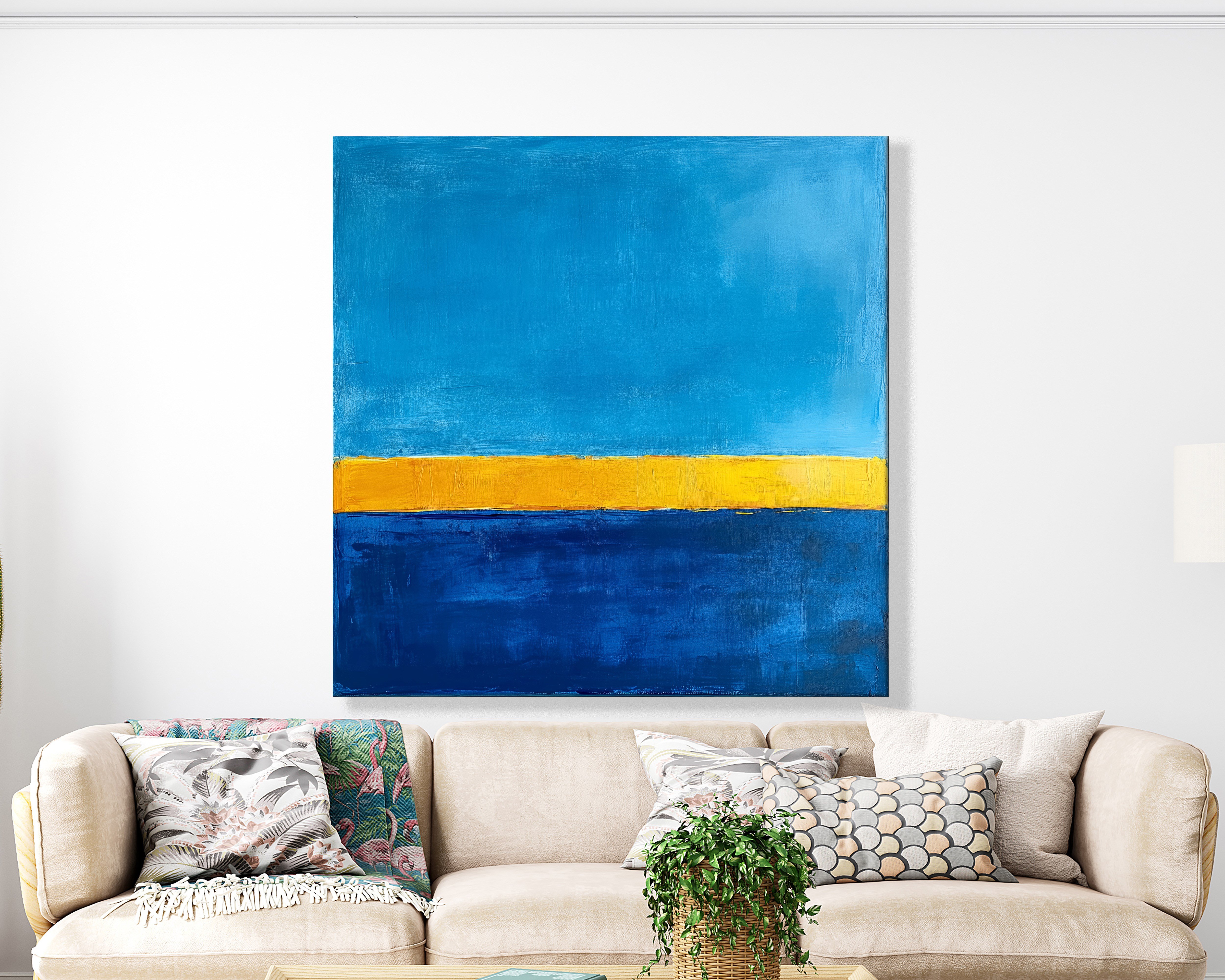 Mavi Sarı Soyut Kanvas Tablo – Modern Minimalist Renk Geçişli Duvar Tablosu