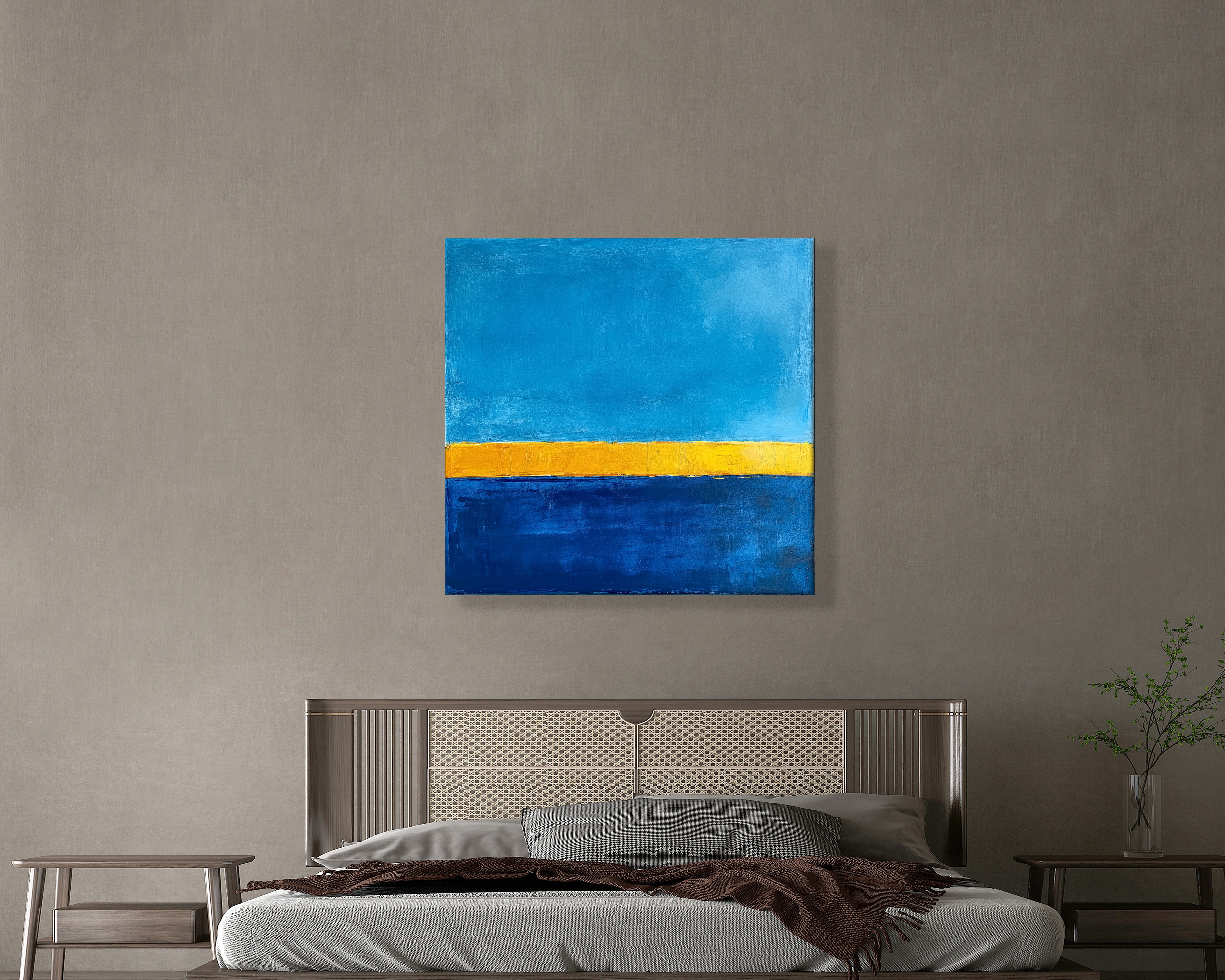 Mavi Sarı Soyut Kanvas Tablo – Modern Minimalist Renk Geçişli Duvar Tablosu