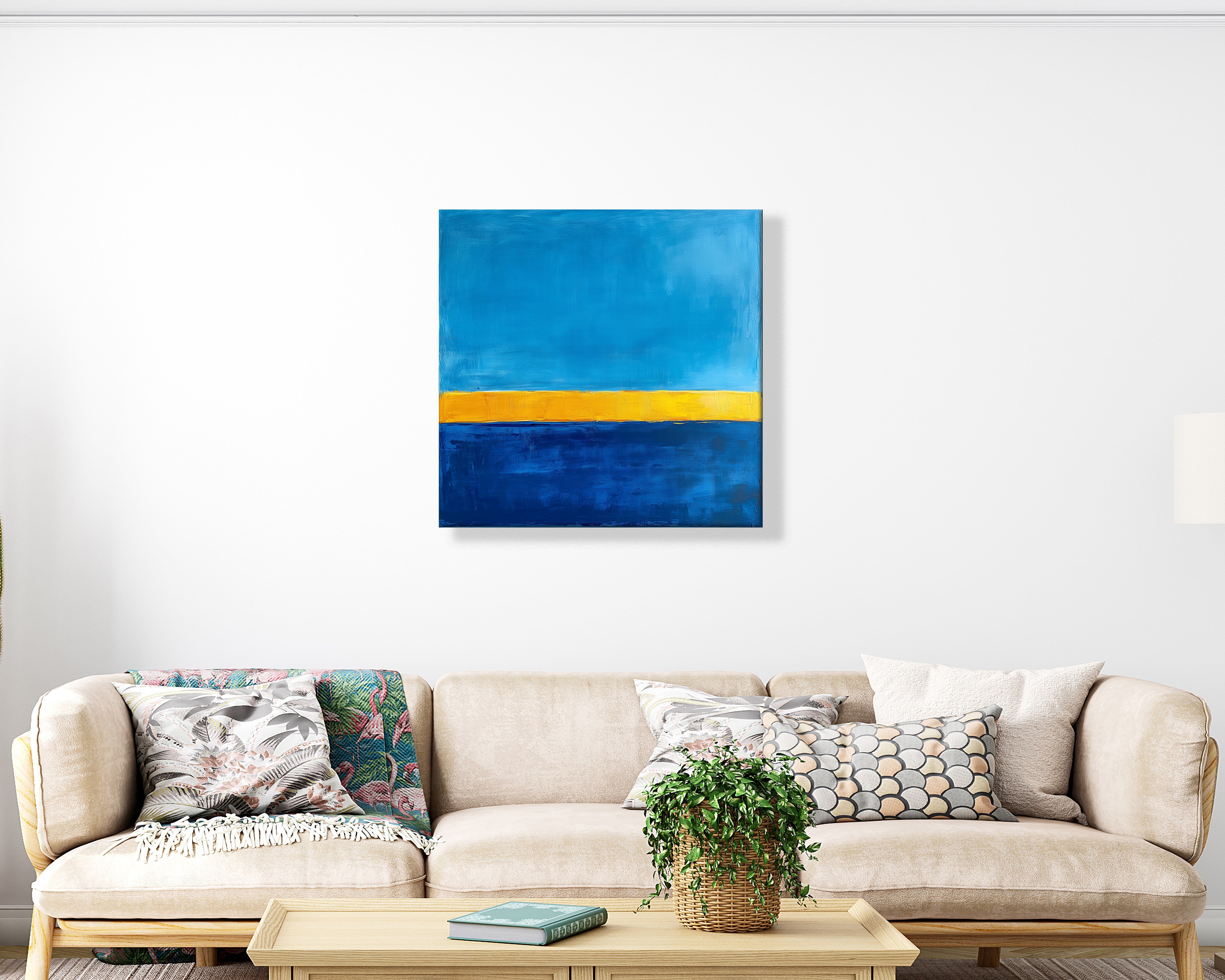 Mavi Sarı Soyut Kanvas Tablo – Modern Minimalist Renk Geçişli Duvar Tablosu