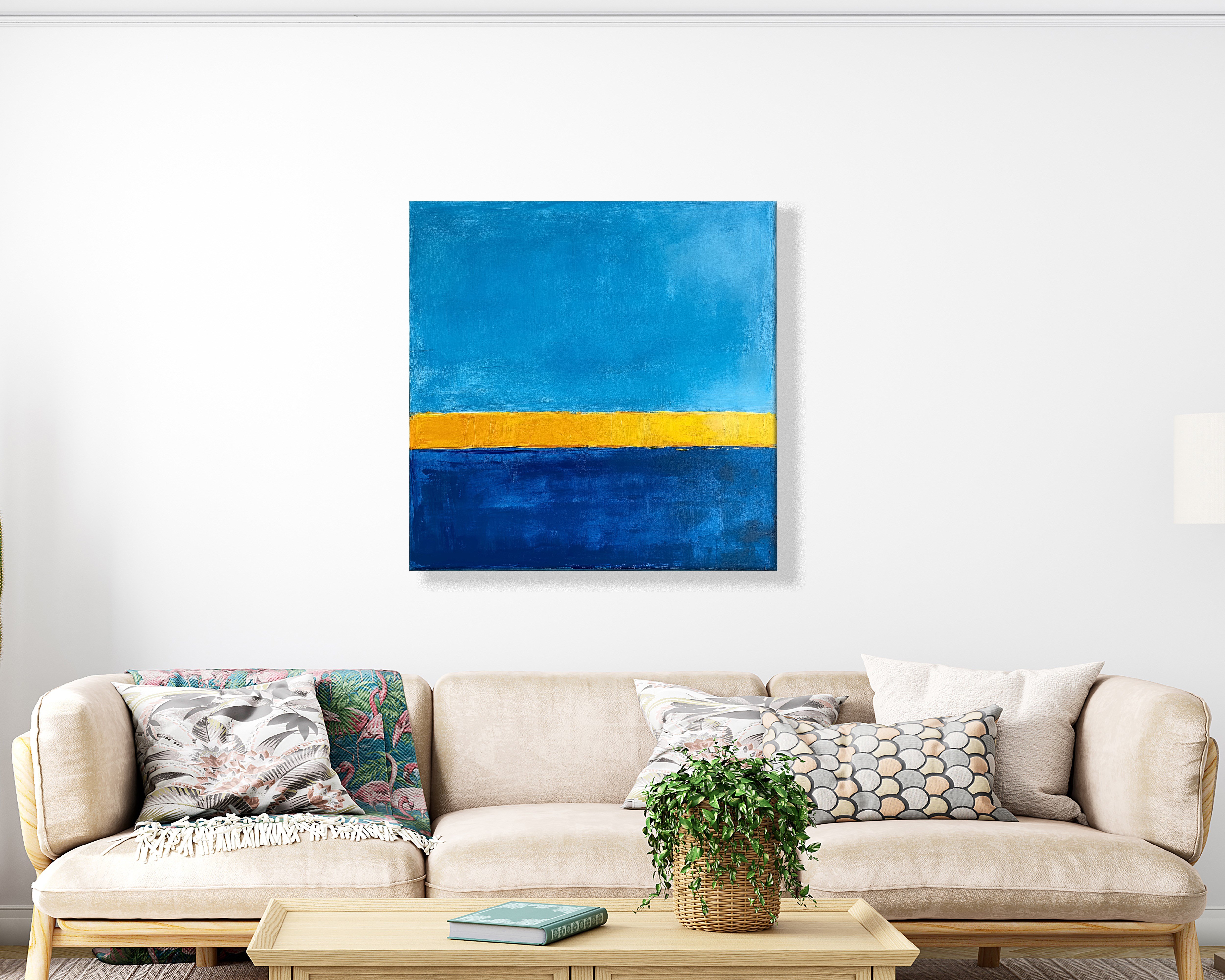 Mavi Sarı Soyut Kanvas Tablo – Modern Minimalist Renk Geçişli Duvar Tablosu