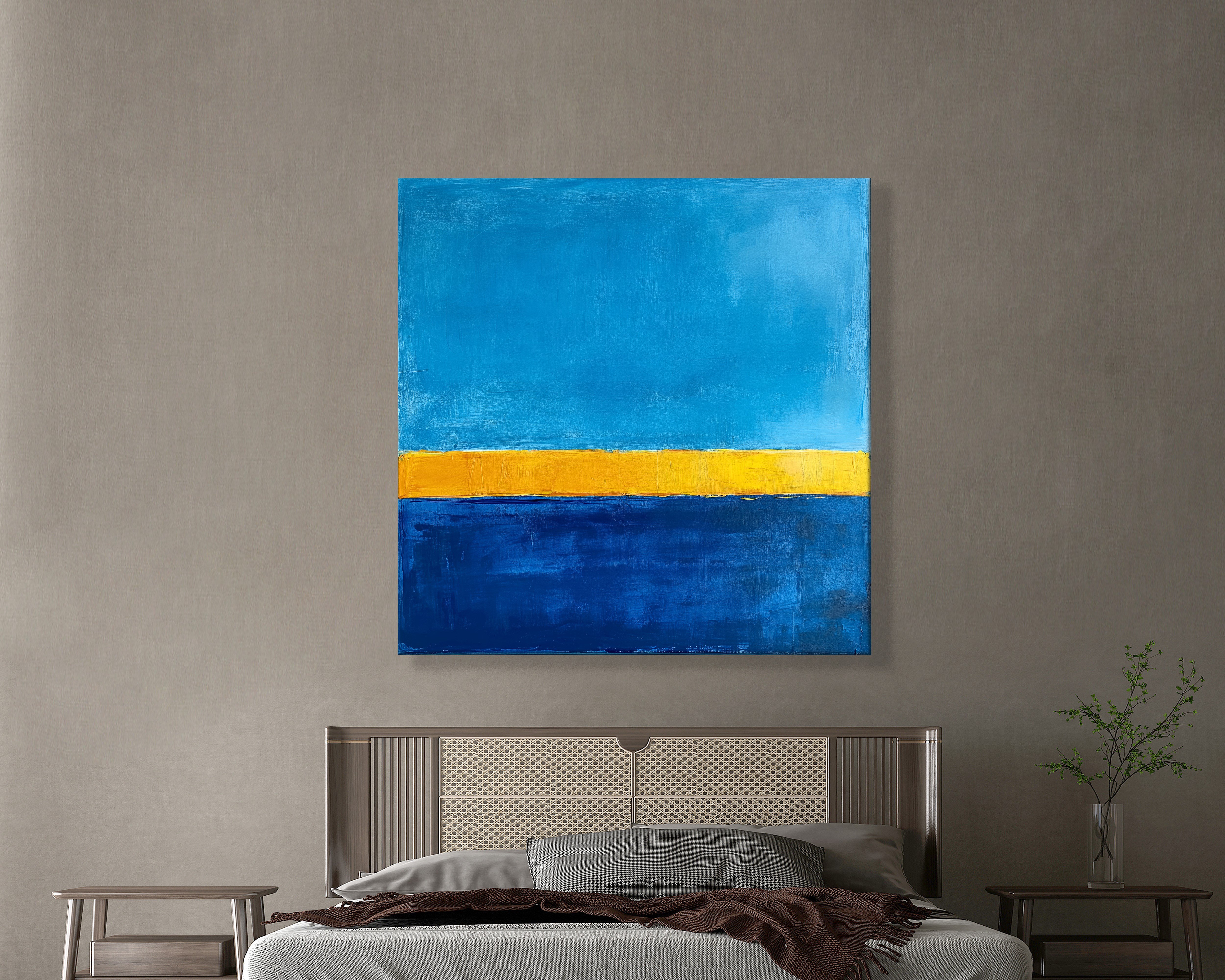 Mavi Sarı Soyut Kanvas Tablo – Modern Minimalist Renk Geçişli Duvar Tablosu