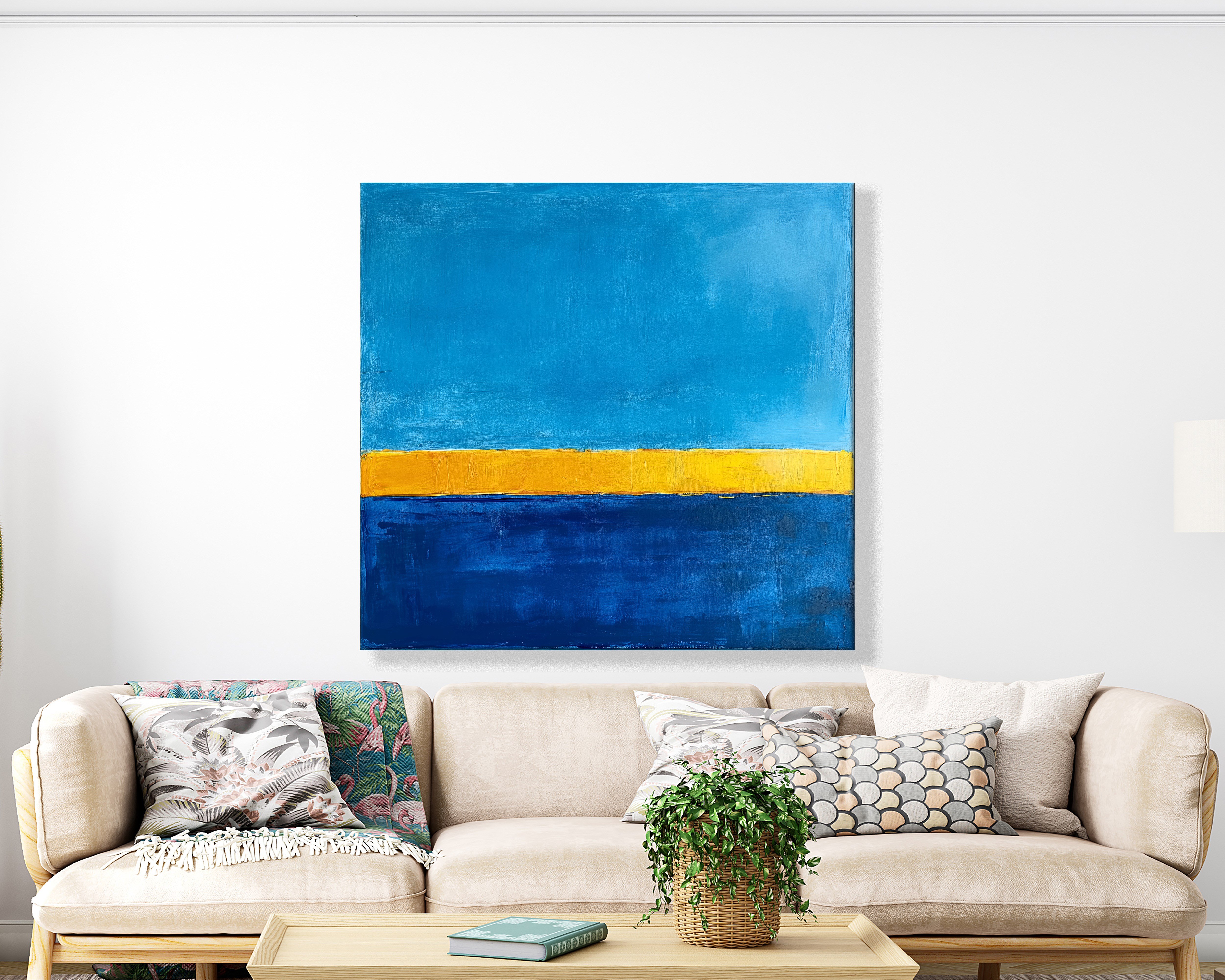 Mavi Sarı Soyut Kanvas Tablo – Modern Minimalist Renk Geçişli Duvar Tablosu