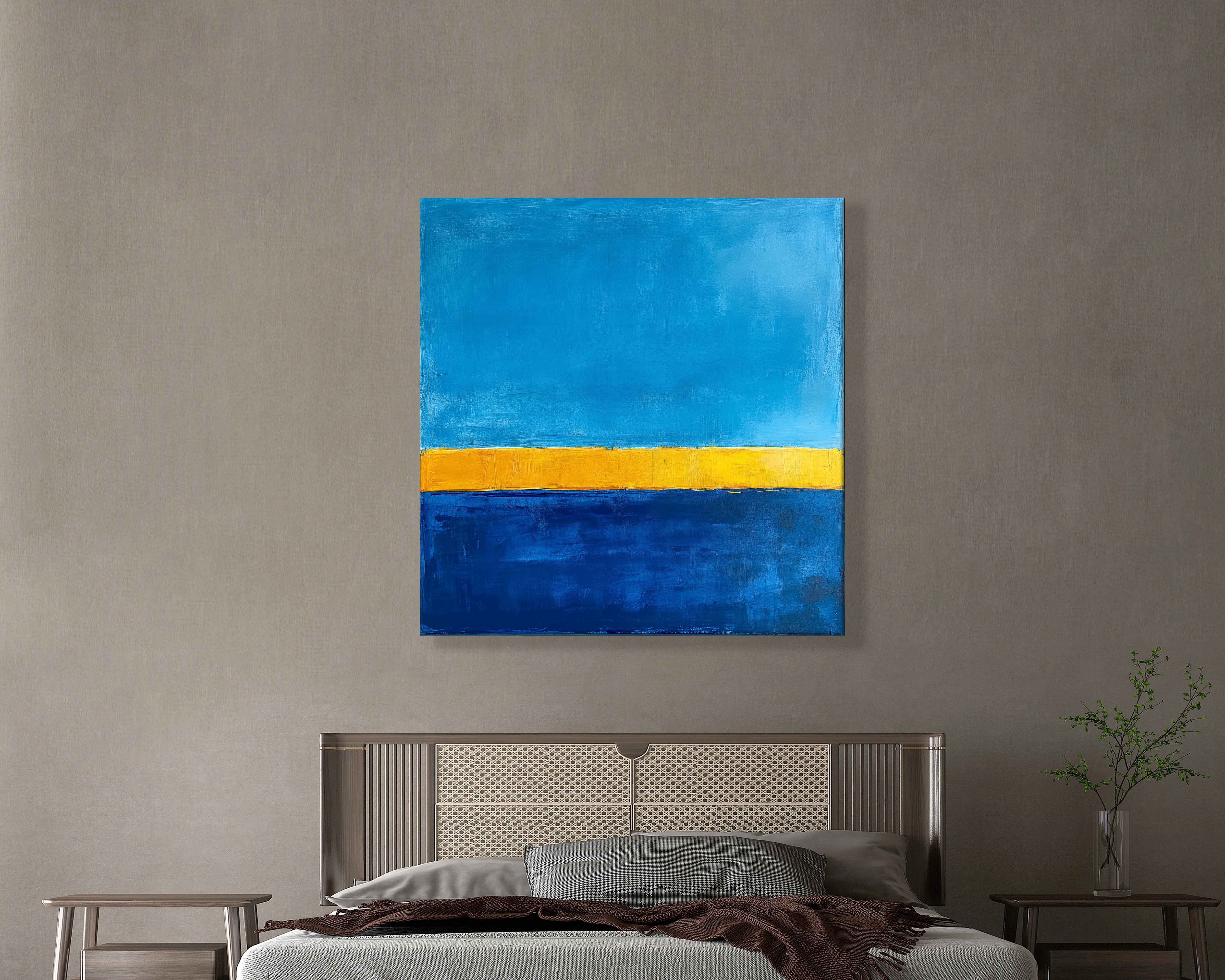 Mavi Sarı Soyut Kanvas Tablo – Modern Minimalist Renk Geçişli Duvar Tablosu
