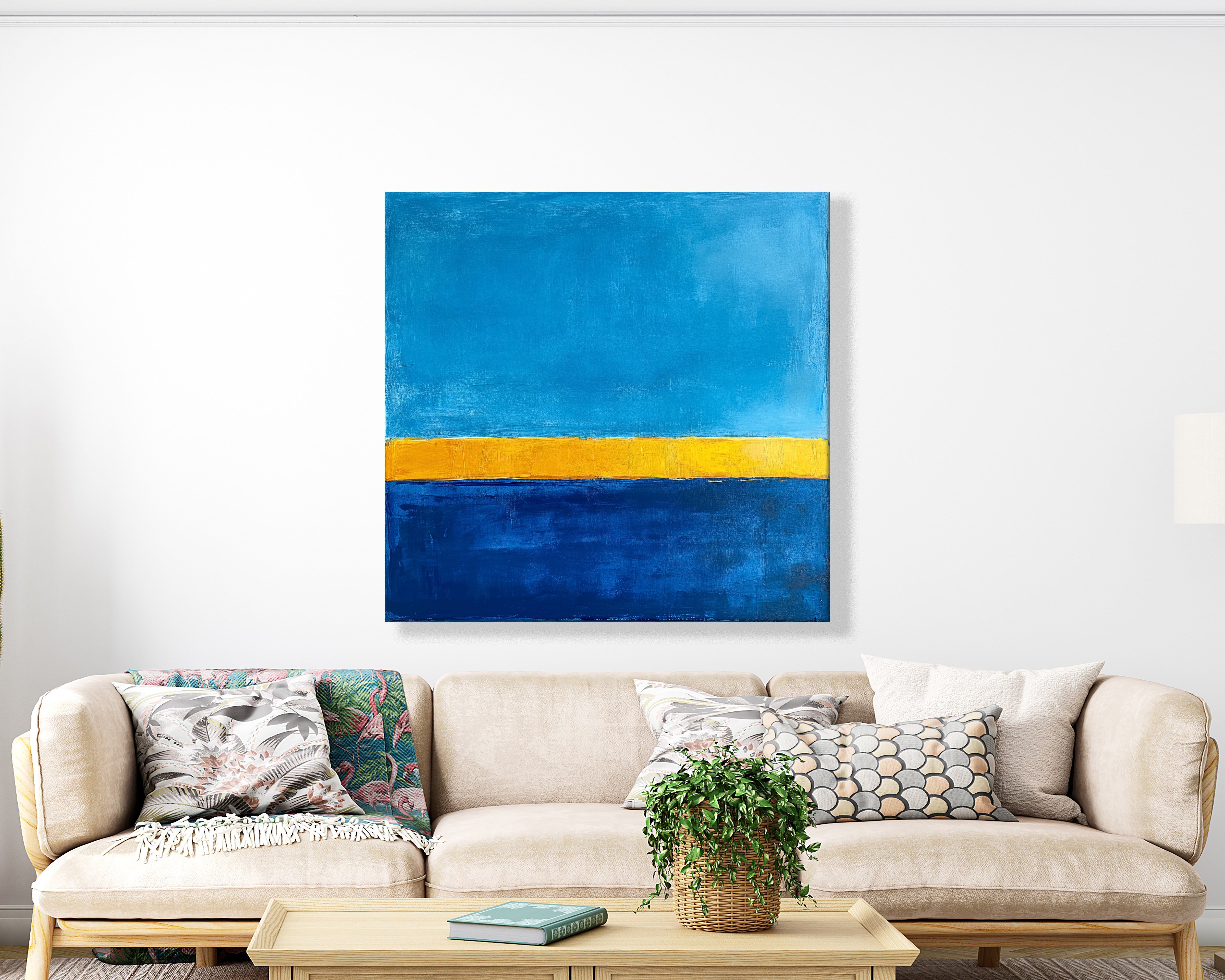 Mavi Sarı Soyut Kanvas Tablo – Modern Minimalist Renk Geçişli Duvar Tablosu