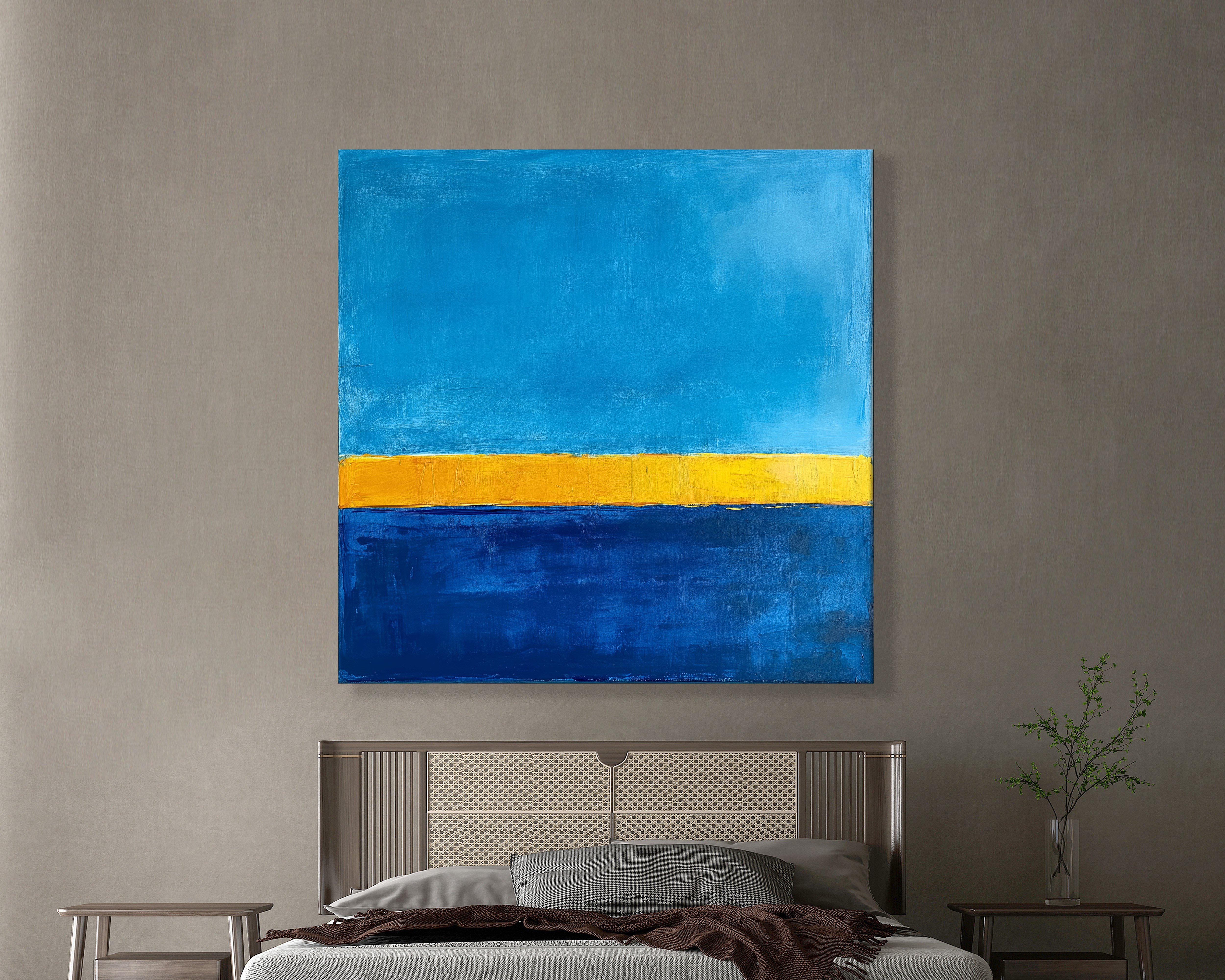Mavi Sarı Soyut Kanvas Tablo – Modern Minimalist Renk Geçişli Duvar Tablosu
