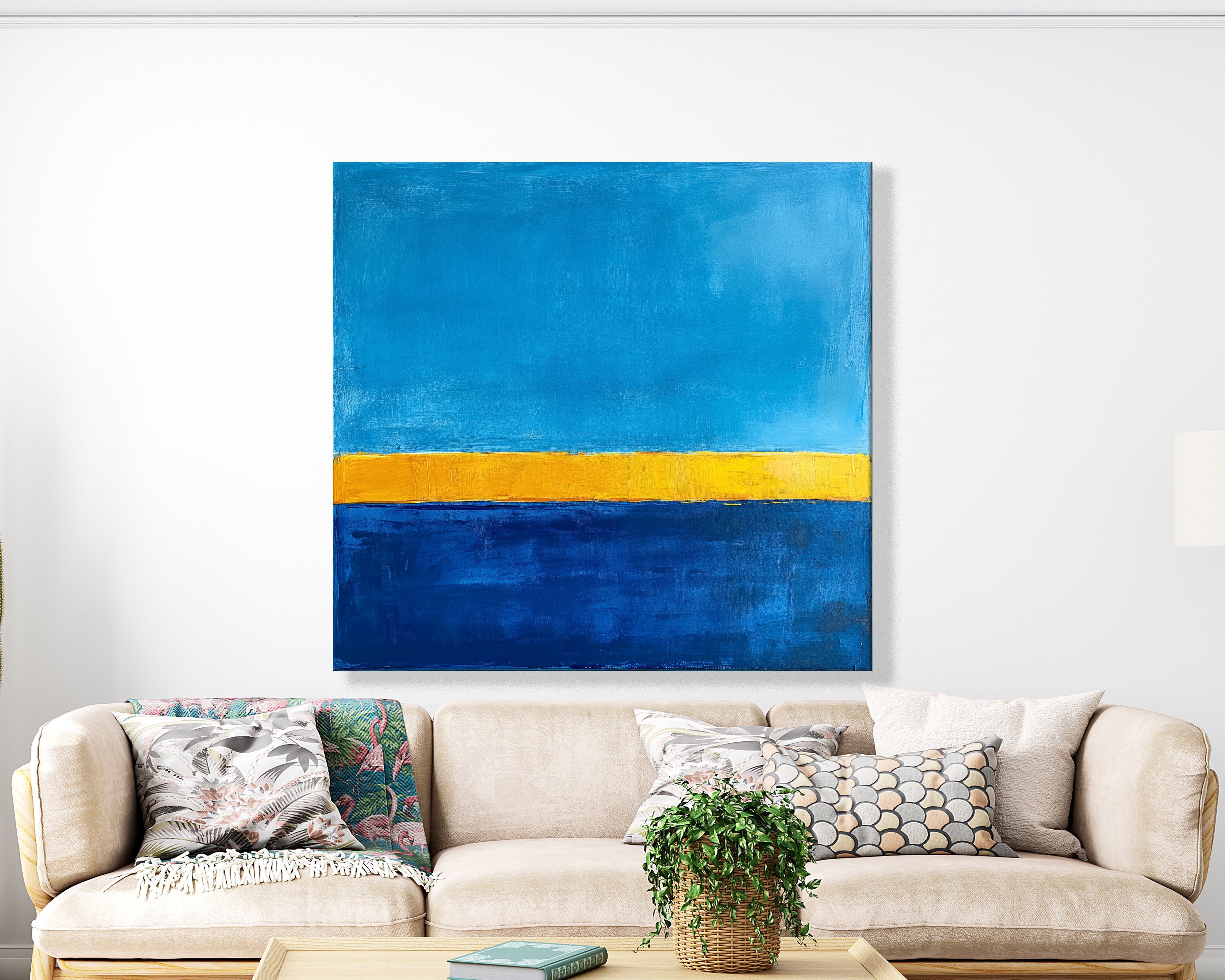 Mavi Sarı Soyut Kanvas Tablo – Modern Minimalist Renk Geçişli Duvar Tablosu