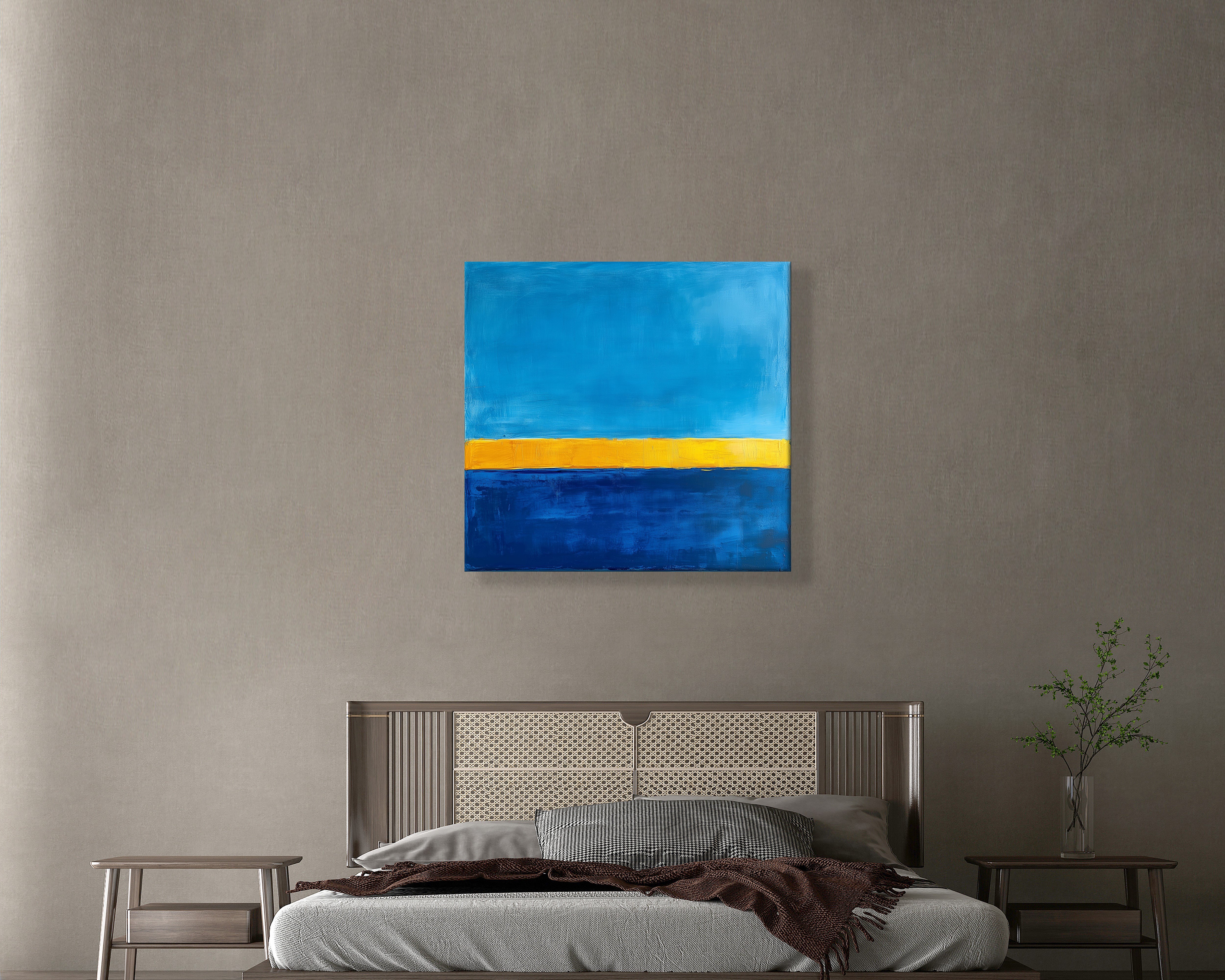 Mavi Sarı Soyut Kanvas Tablo – Modern Minimalist Renk Geçişli Duvar Tablosu