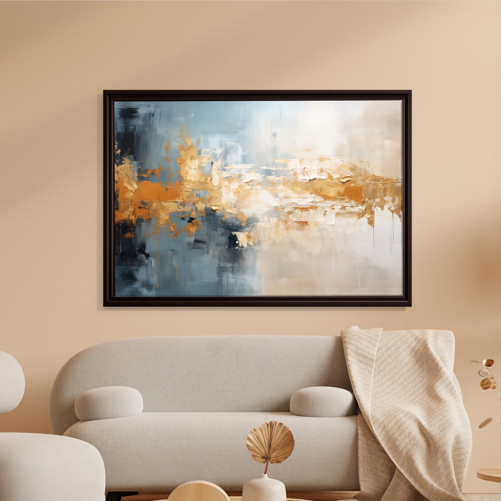 Mavi ve Altın Soyut Kanvas Tablo | Modern Dokulu Premium Duvar Sanatı