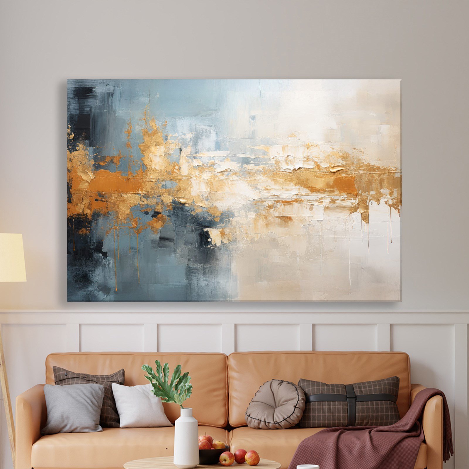 Mavi ve Altın Soyut Kanvas Tablo | Modern Dokulu Premium Duvar Sanatı