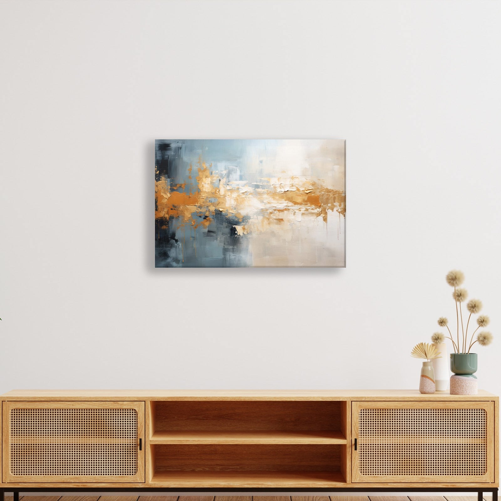 Mavi ve Altın Soyut Kanvas Tablo | Modern Dokulu Premium Duvar Sanatı