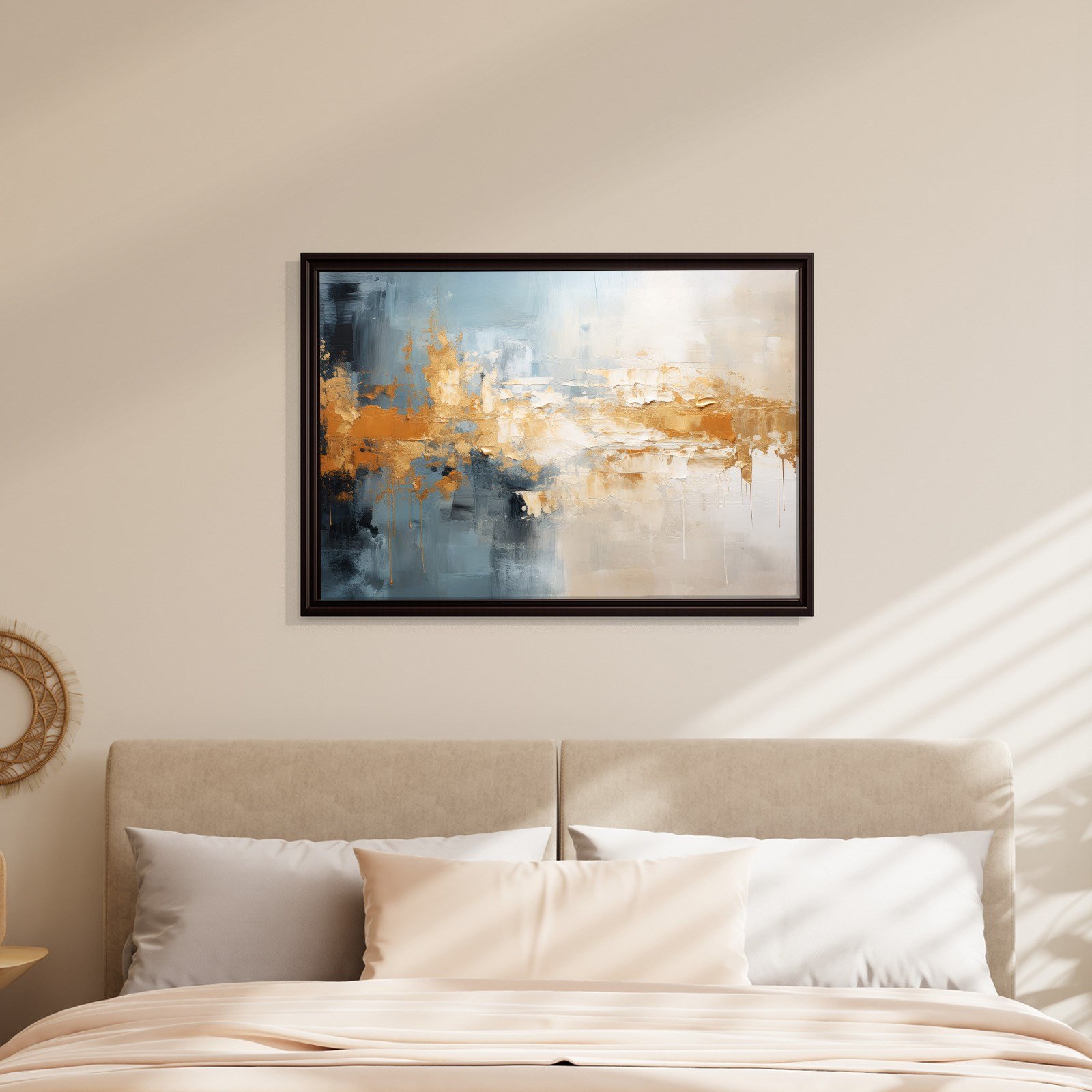 Mavi ve Altın Soyut Kanvas Tablo | Modern Dokulu Premium Duvar Sanatı