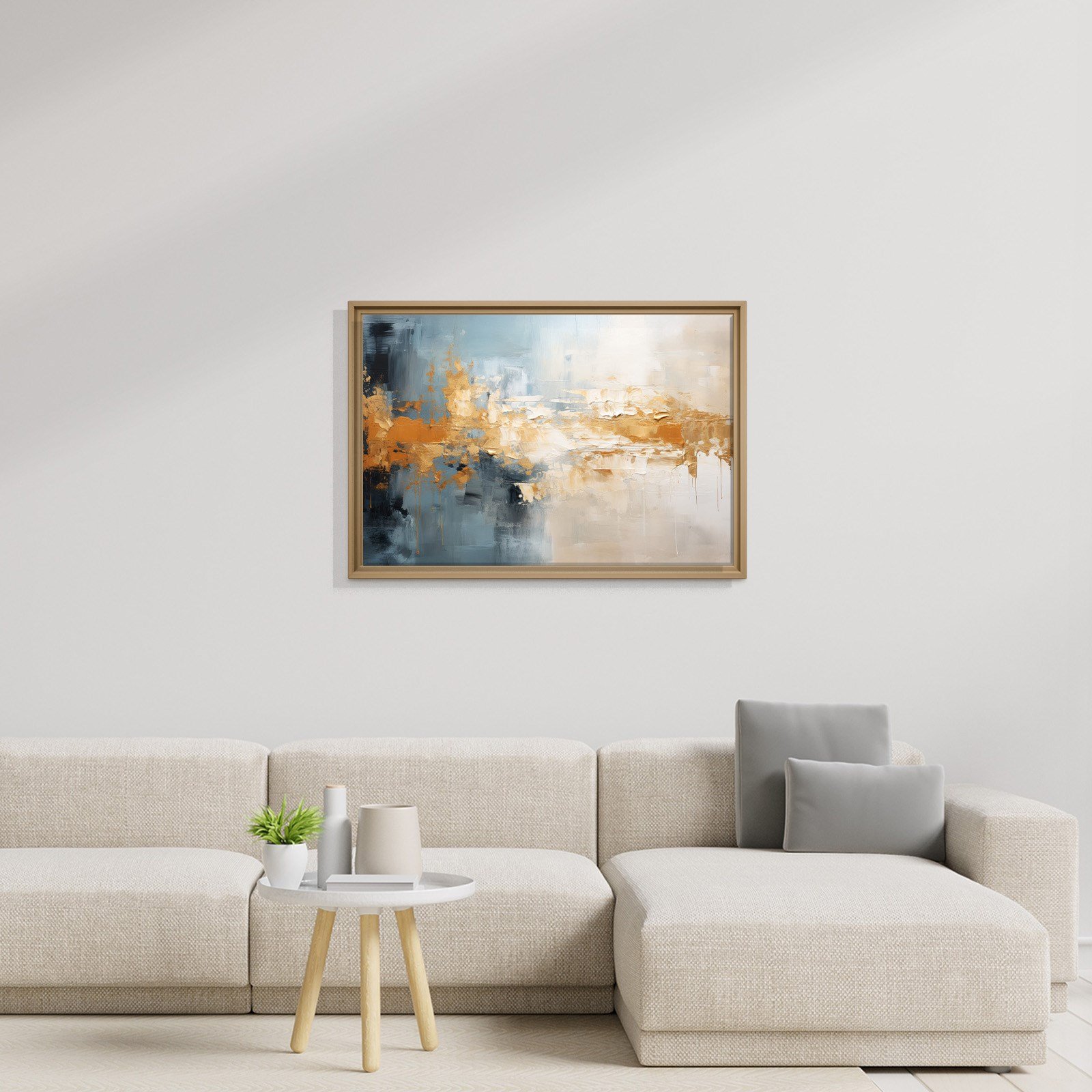 Mavi ve Altın Soyut Kanvas Tablo | Modern Dokulu Premium Duvar Sanatı