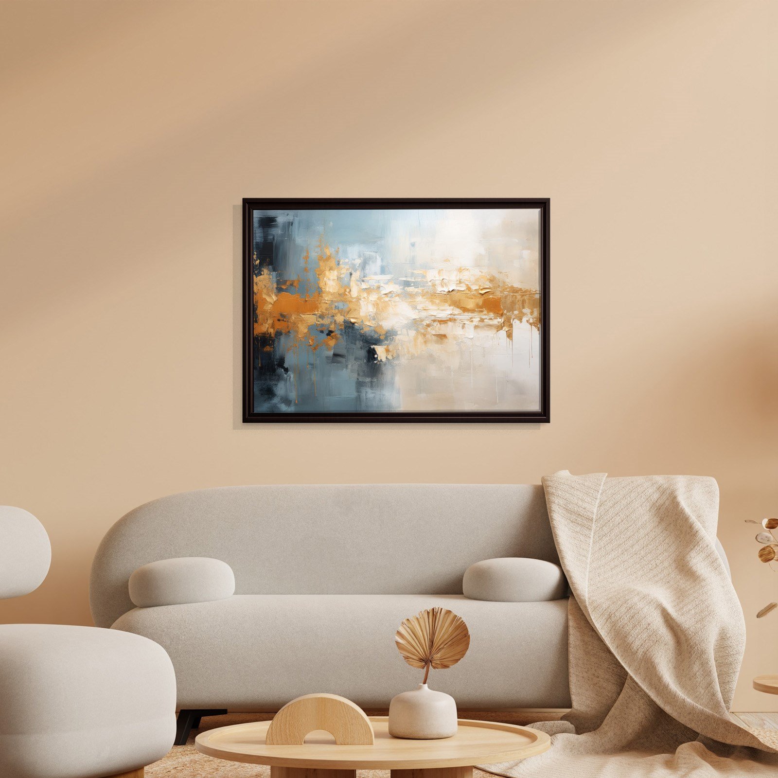 Mavi ve Altın Soyut Kanvas Tablo | Modern Dokulu Premium Duvar Sanatı