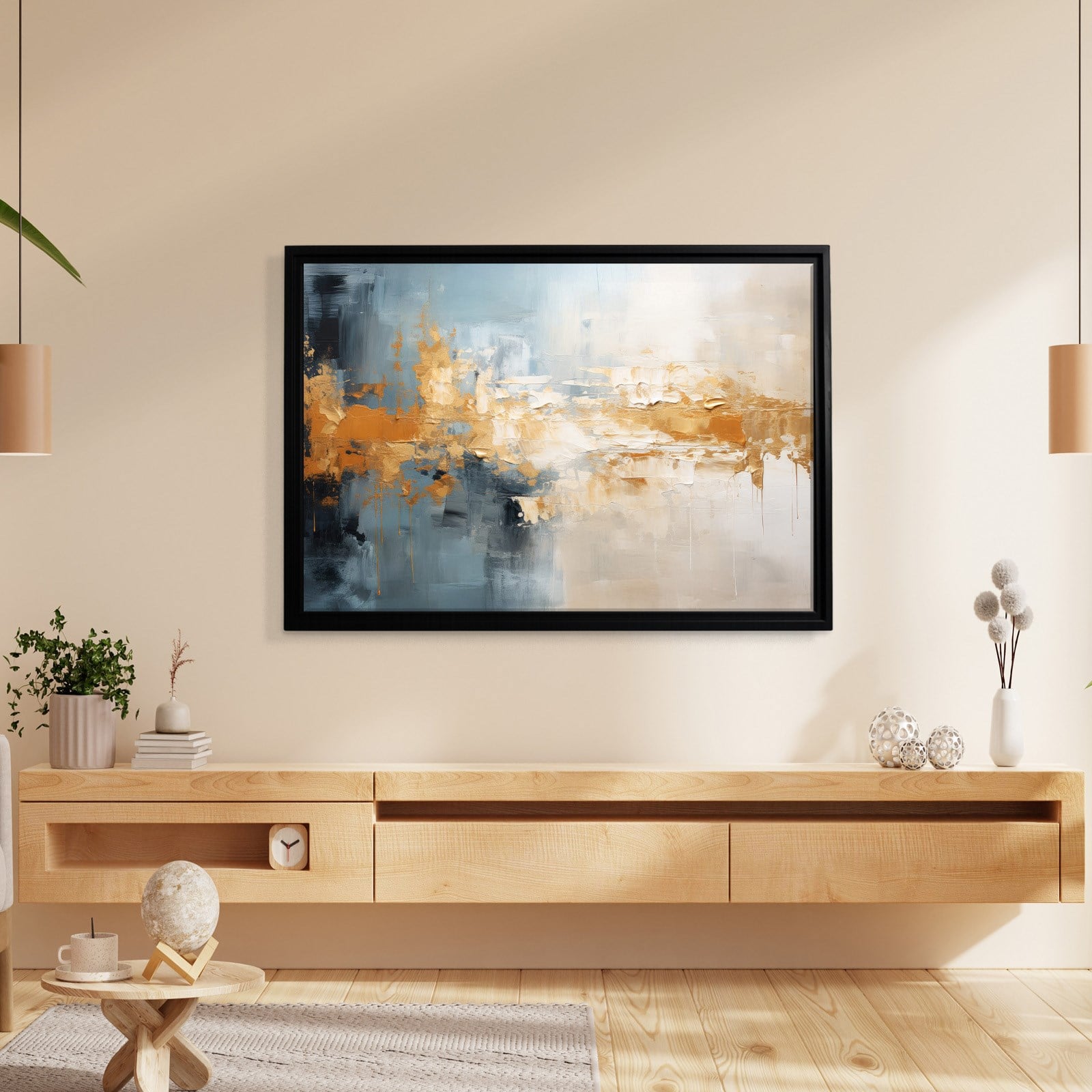 Mavi ve Altın Soyut Kanvas Tablo | Modern Dokulu Premium Duvar Sanatı