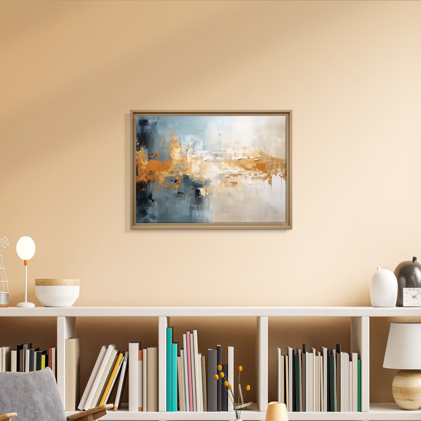 Mavi ve Altın Soyut Kanvas Tablo | Modern Dokulu Premium Duvar Sanatı