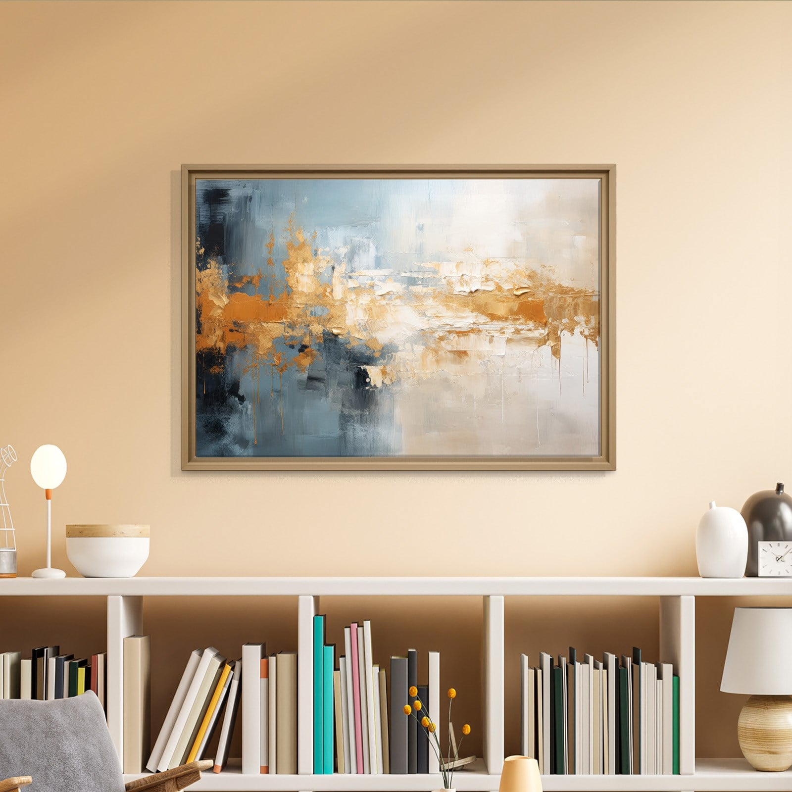 Mavi ve Altın Soyut Kanvas Tablo | Modern Dokulu Premium Duvar Sanatı