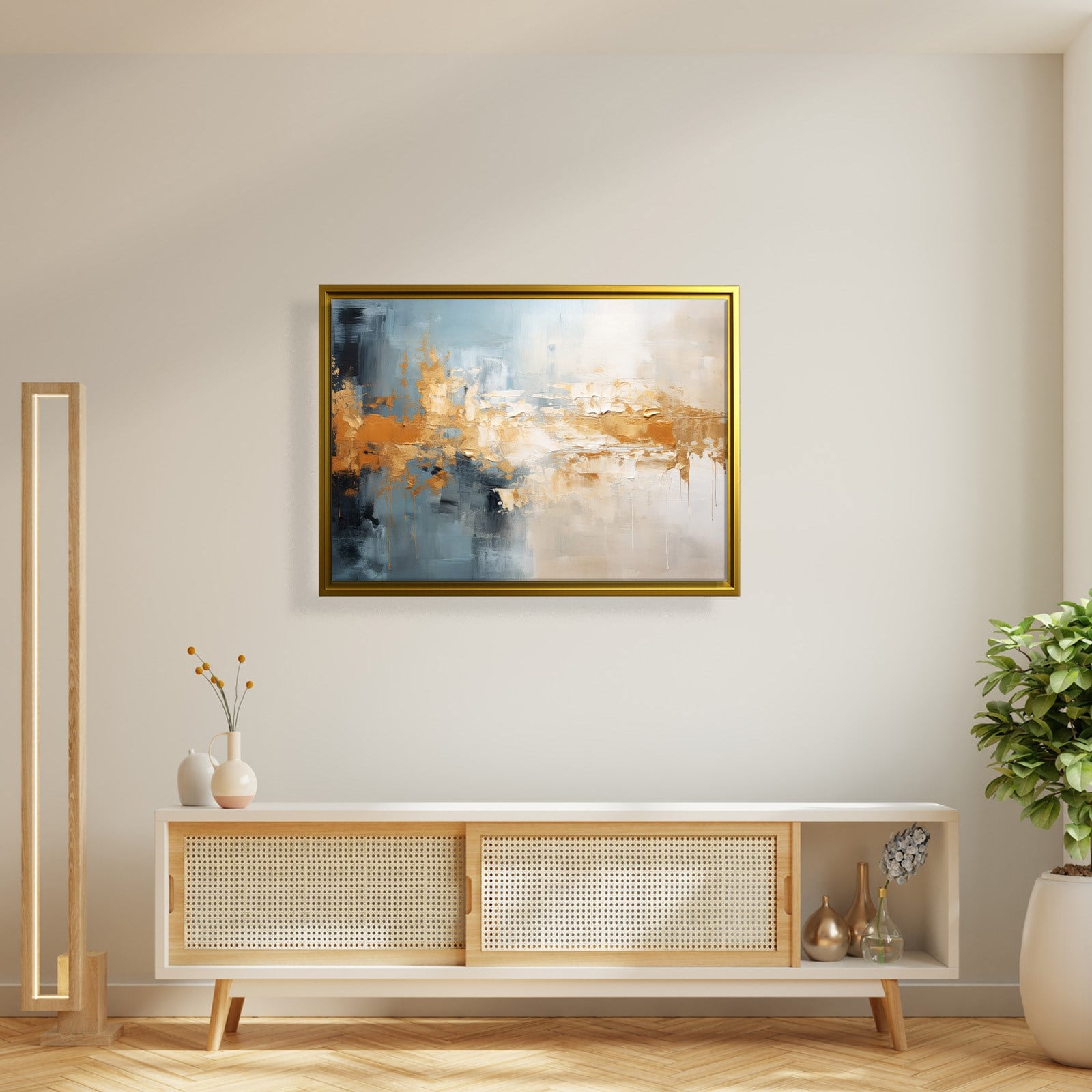 Mavi ve Altın Soyut Kanvas Tablo | Modern Dokulu Premium Duvar Sanatı