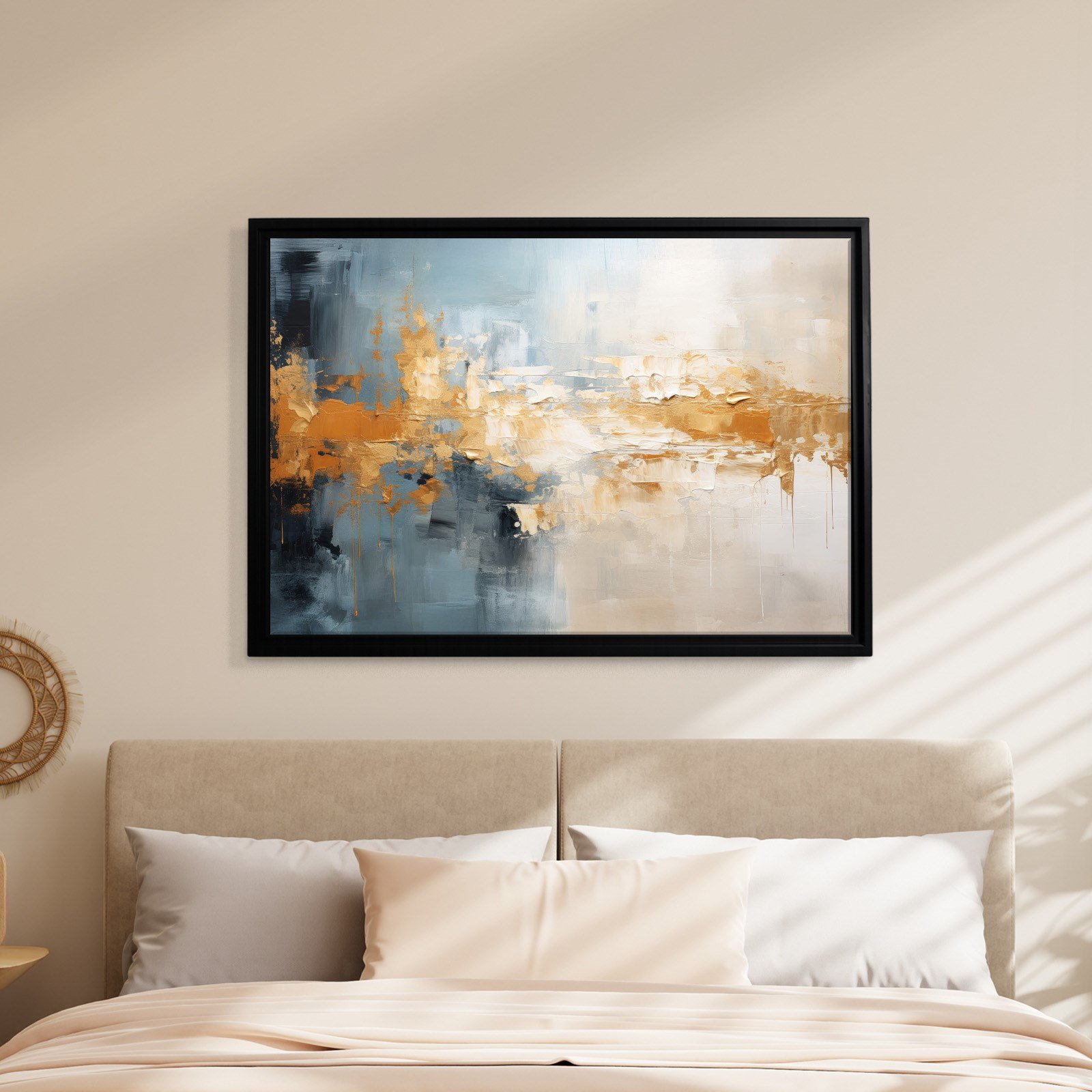 Mavi ve Altın Soyut Kanvas Tablo | Modern Dokulu Premium Duvar Sanatı