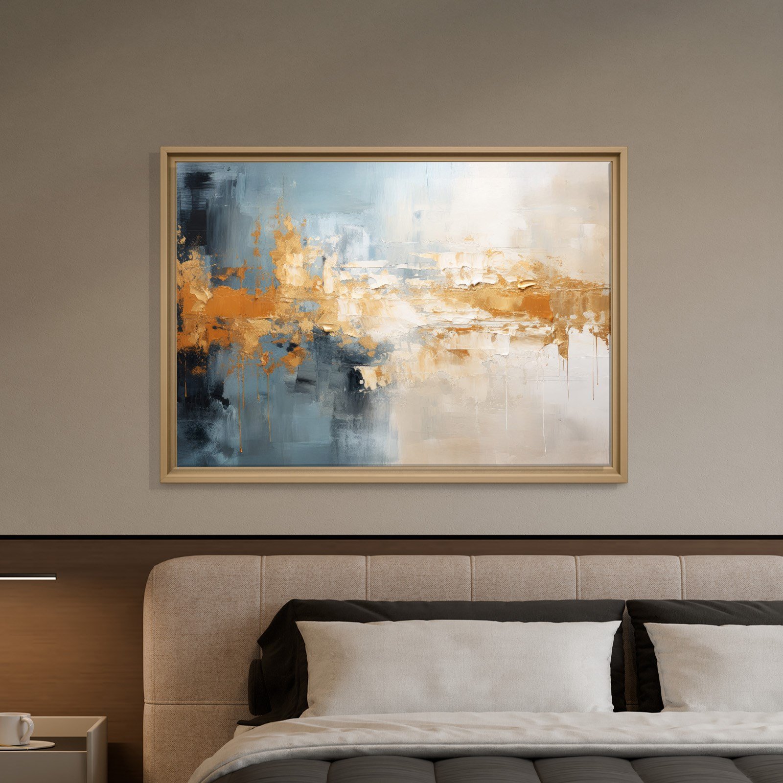 Mavi ve Altın Soyut Kanvas Tablo | Modern Dokulu Premium Duvar Sanatı