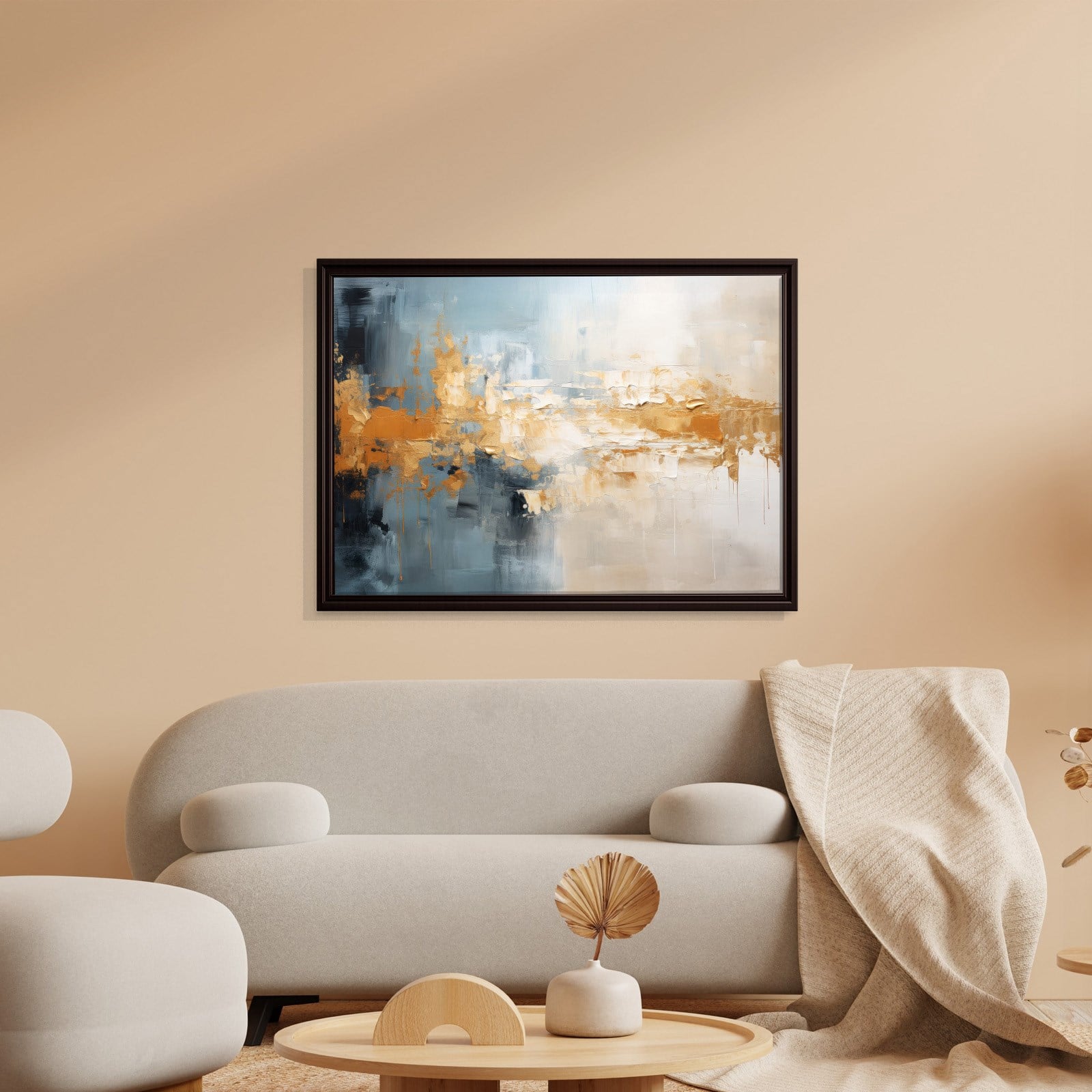 Mavi ve Altın Soyut Kanvas Tablo | Modern Dokulu Premium Duvar Sanatı